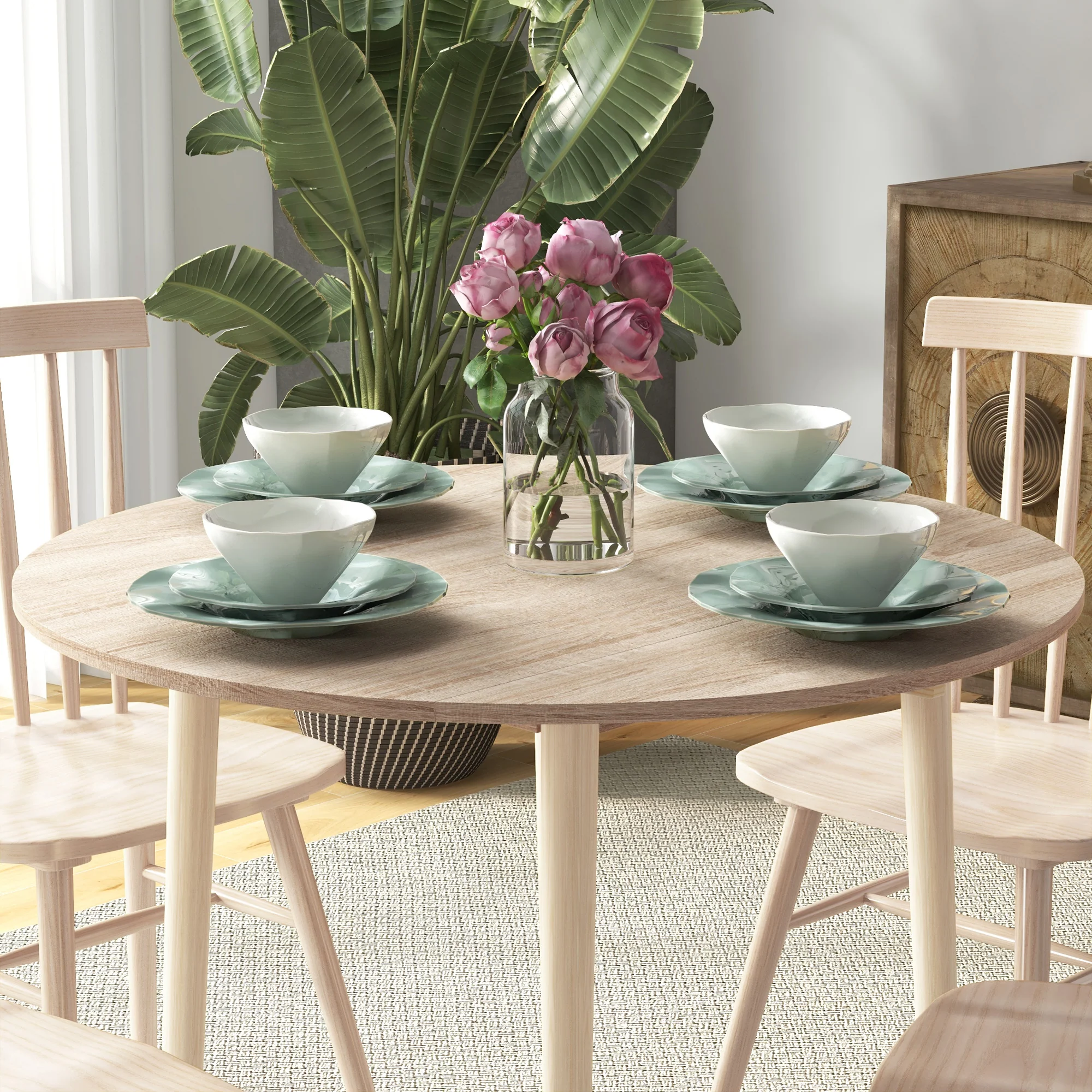 HOMCOM Foldable Dining Table, Round Drop Leaf Table, Wood Legs, Natural - Image 8