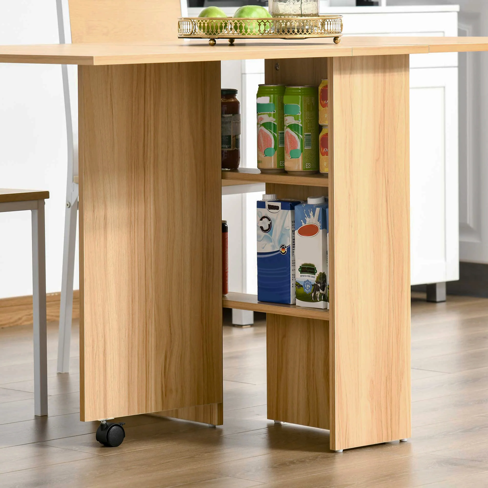 HOMCOM Foldable Dining Table with Storage Shelves for Kitchen, Dining Room - Image 7