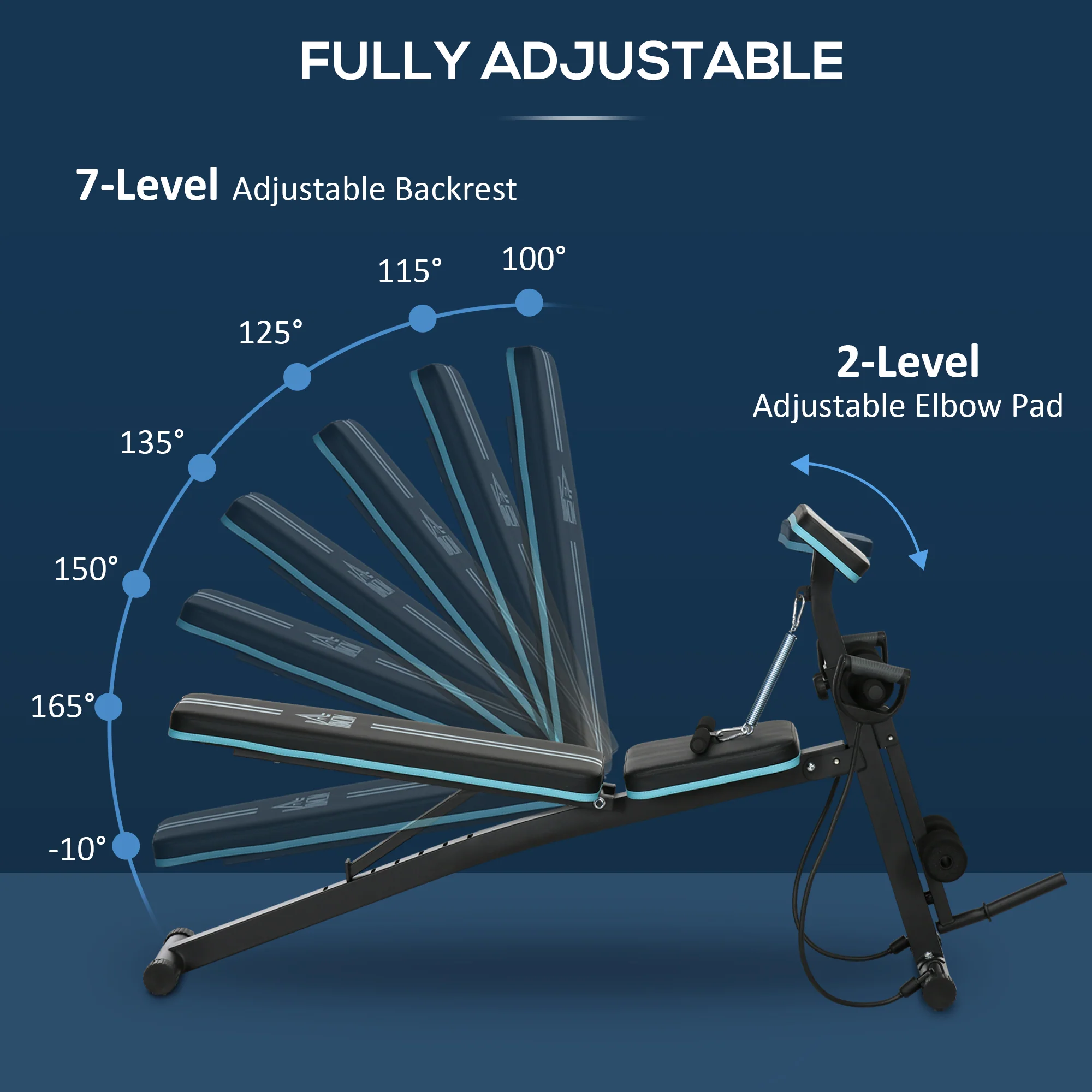 HOMCOM Foldable Dumbbell Bench Weight Training 7 Incline Adjustable, Blue - Image 3