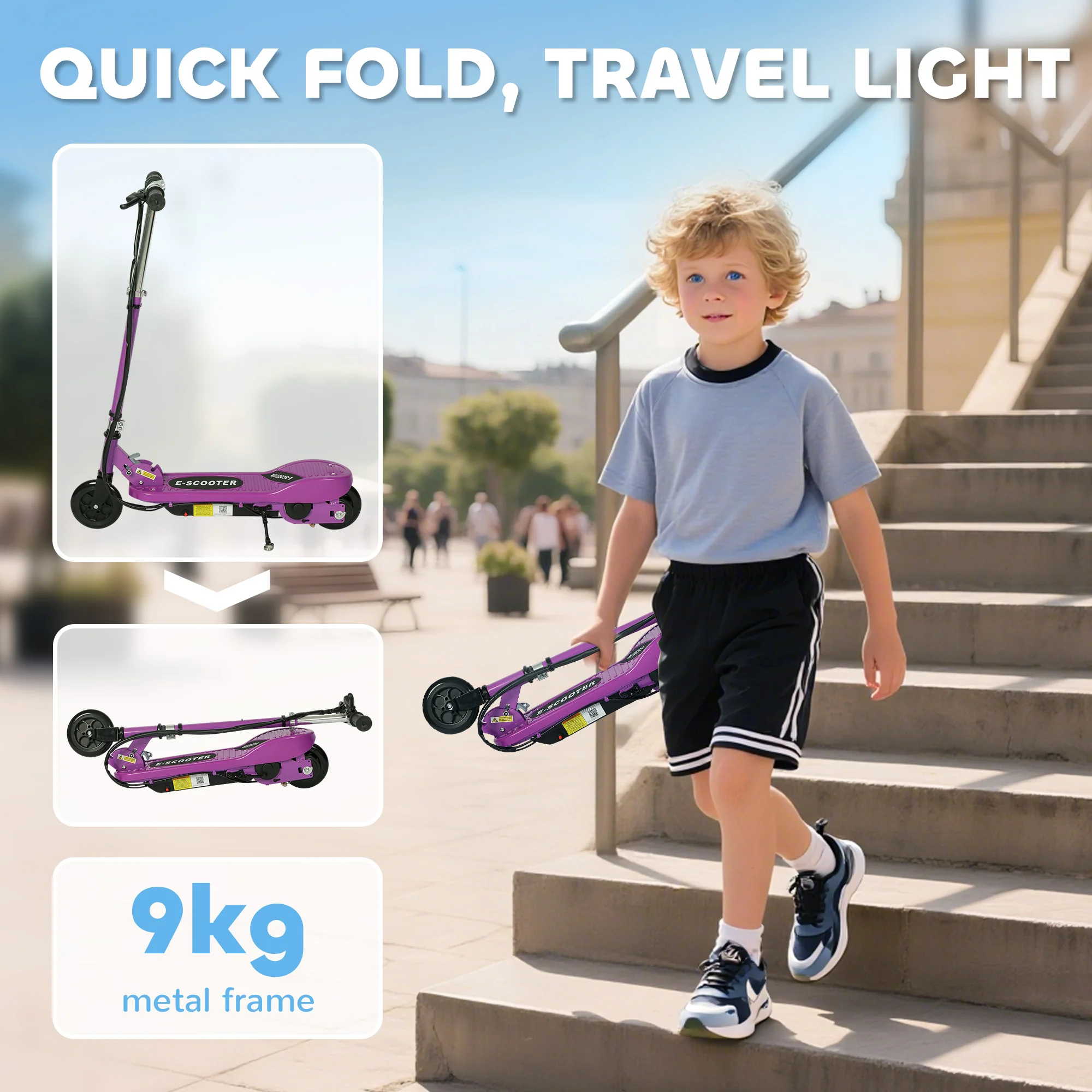 HOMCOM Foldable Electric Kids Scooter, For Ages 7-14 Years, Purple - Image 4