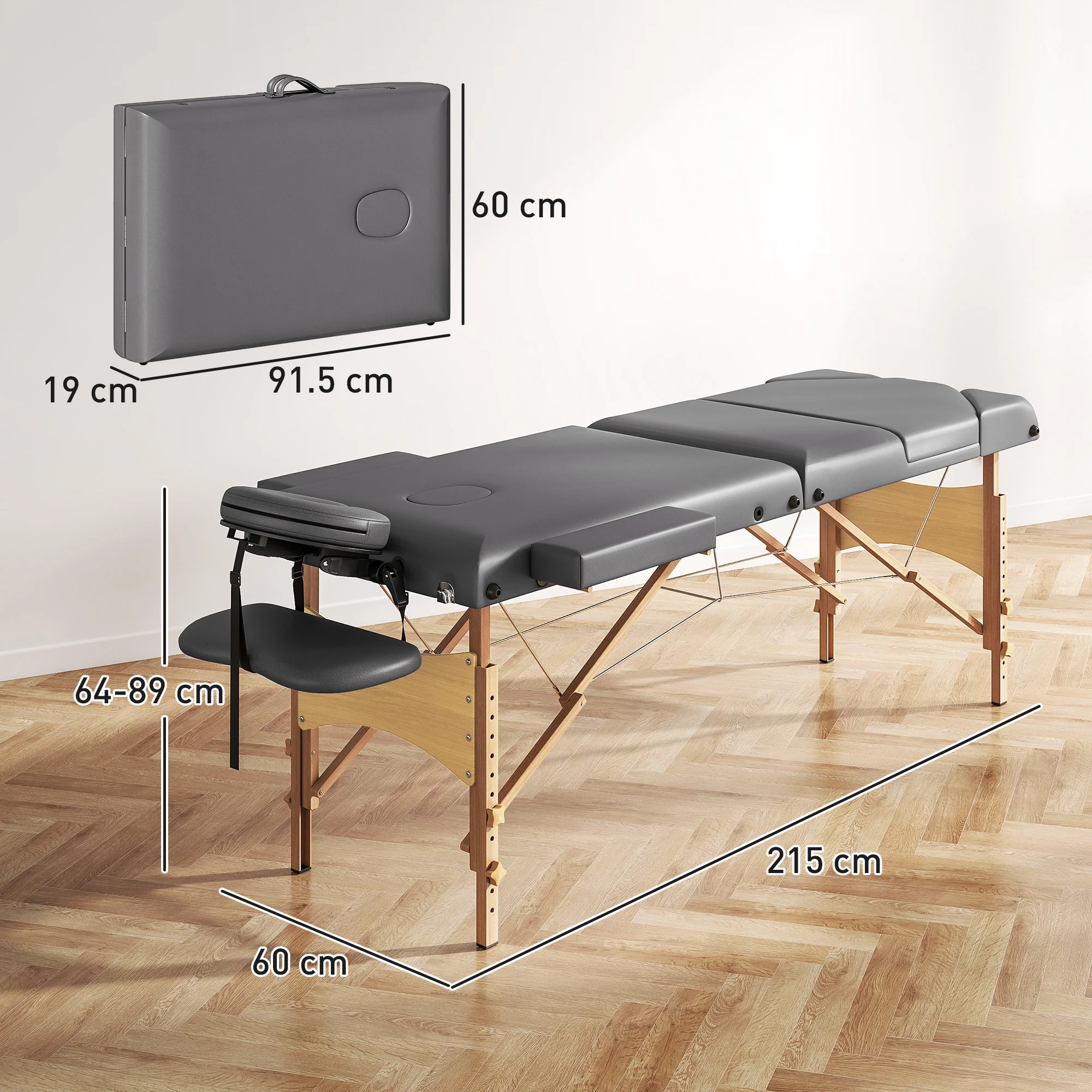 HOMCOM Foldable Massage Bed with Beech Wood Legs Face Cradle Armrests - Image 14