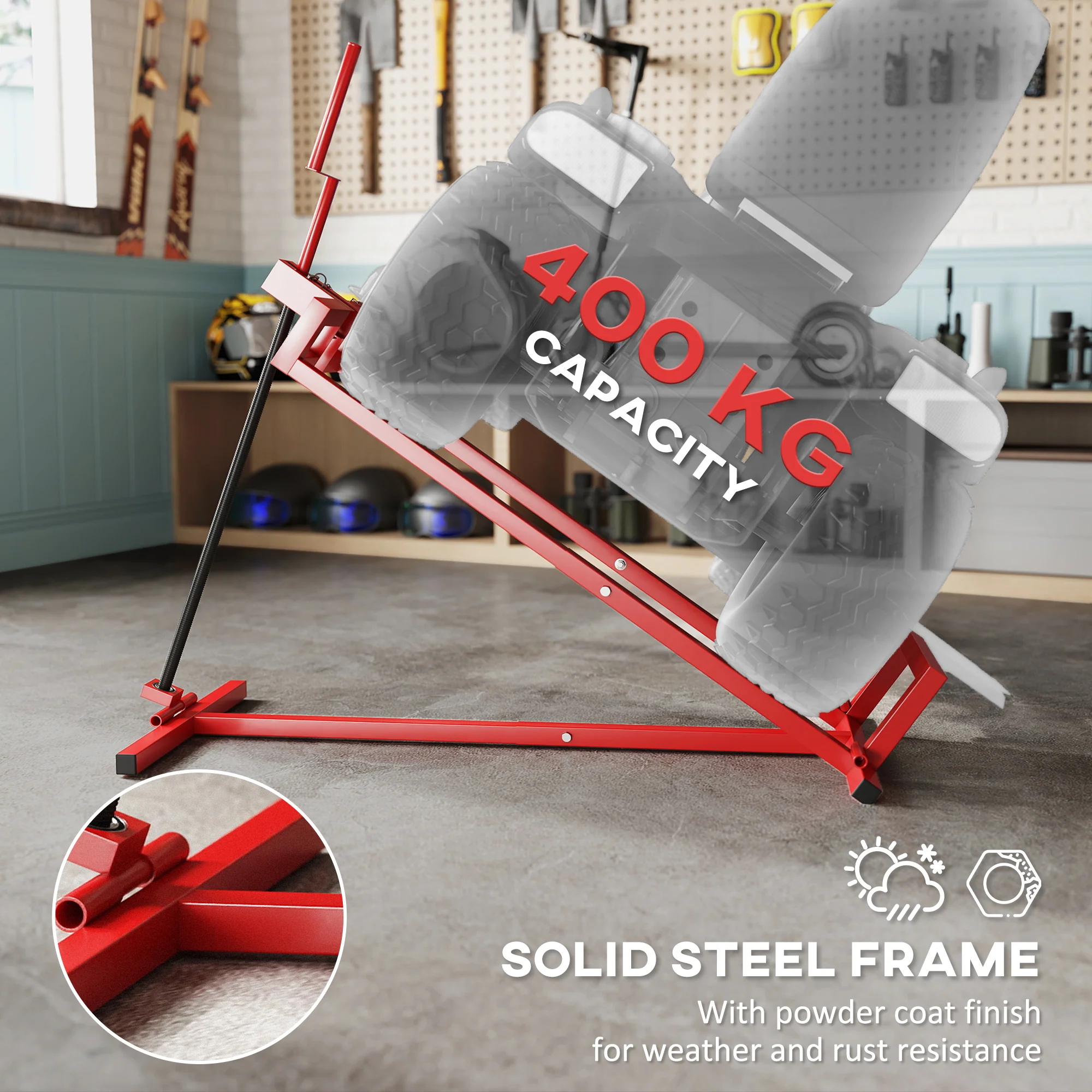 HOMCOM Foldable Ride On Lawn Mower Lift, 400 Kg Telescopic Maintenance Jack - Image 3