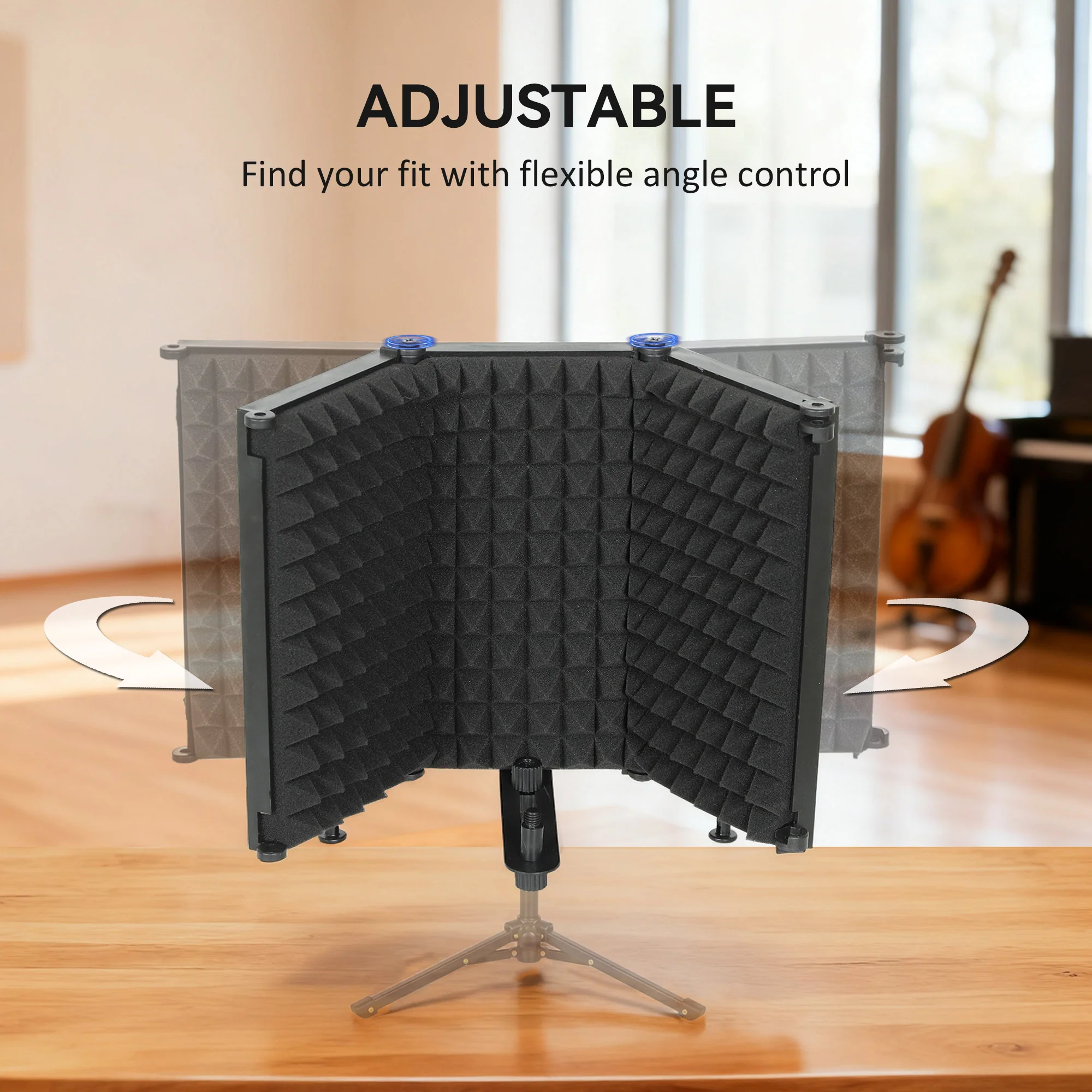 HOMCOM Foldable Table Top Studio Microphone Isolation Shield, Black - Image 6