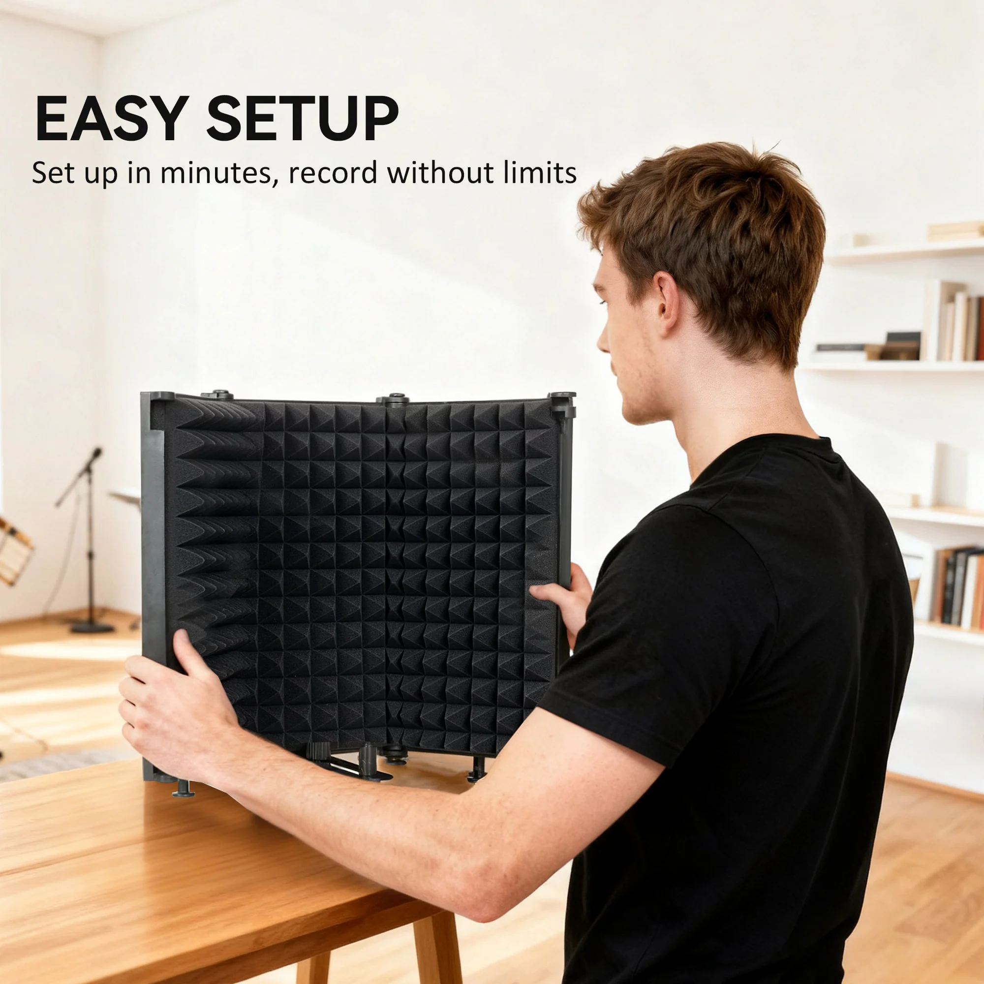 HOMCOM Foldable Table Top Studio Microphone Isolation Shield, Black - Image 7