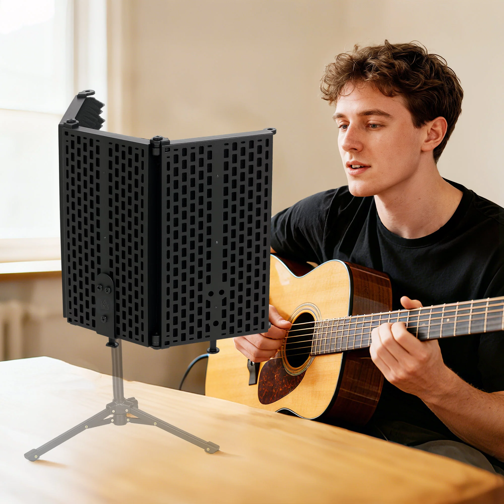 HOMCOM Foldable Table Top Studio Microphone Isolation Shield, Black - Image 8