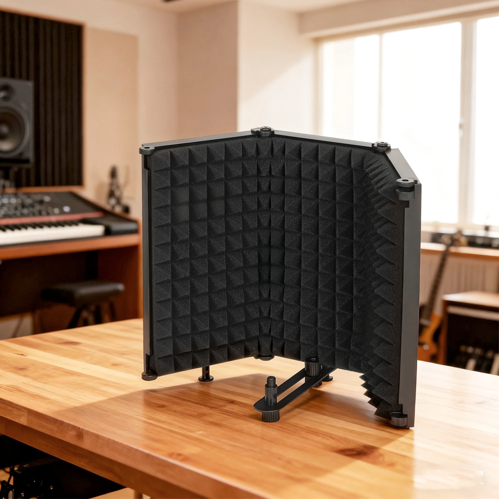 HOMCOM Foldable Table Top Studio Microphone Isolation Shield, Black - Image 9