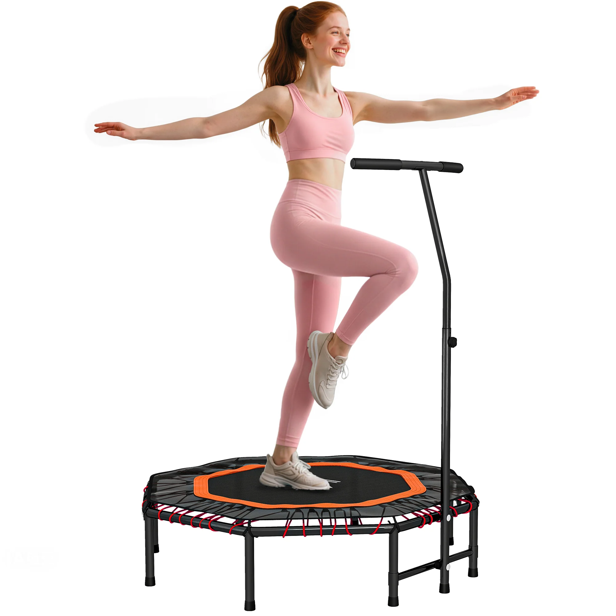 HOMCOM Foldable Trampoline w/ Adjust Handle, Max Load 150 KG, Orange