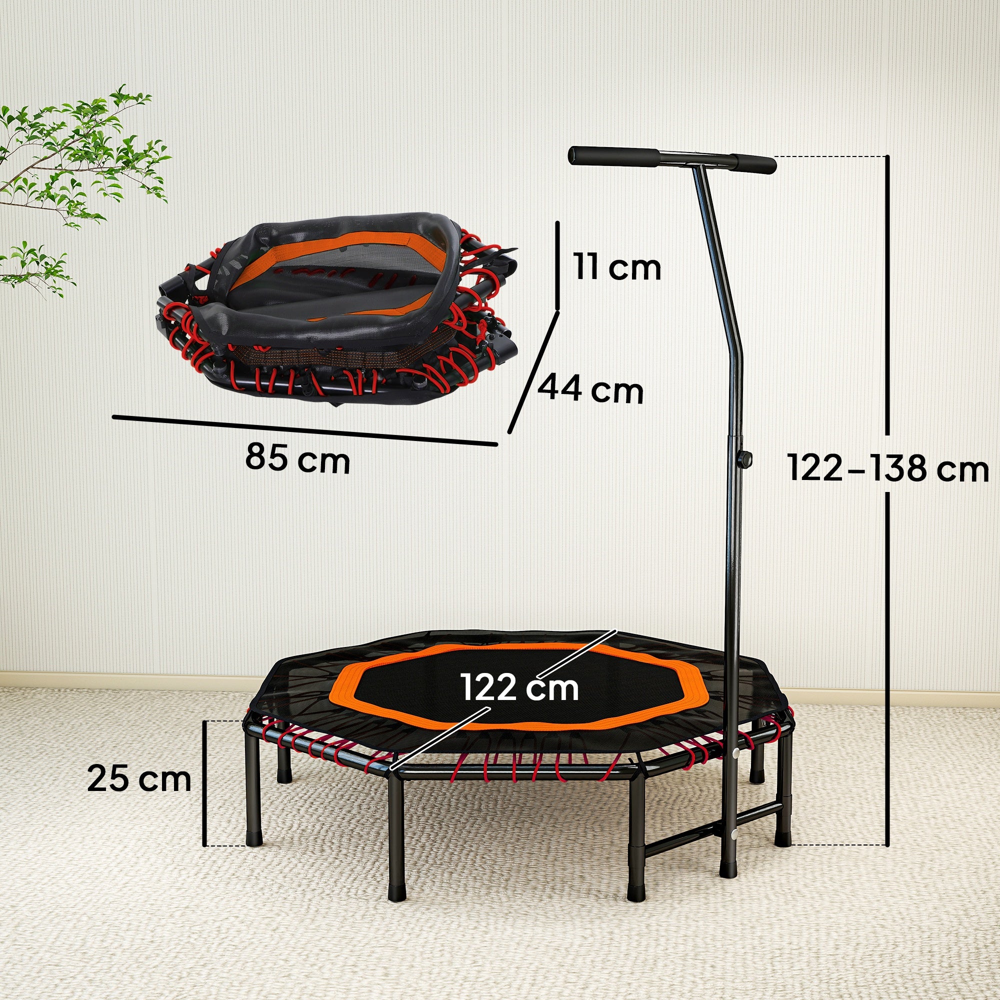 HOMCOM Foldable Trampoline w/ Adjust Handle, Max Load 150 KG, Orange - Image 5