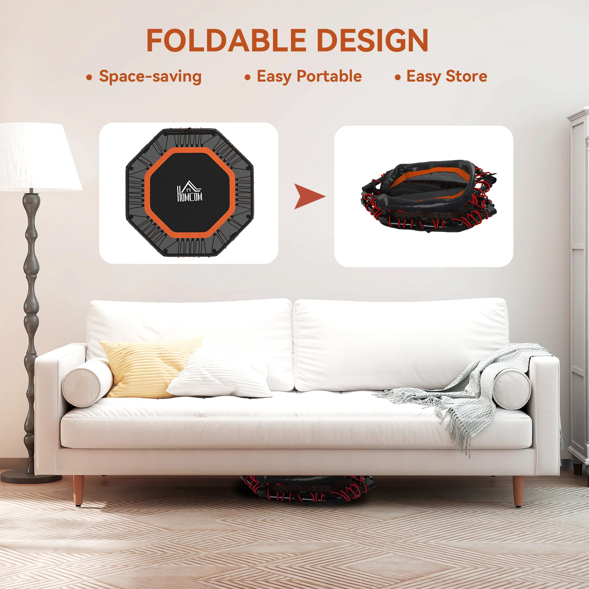 HOMCOM Foldable Trampoline w/ Adjust Handle, Max Load 150 KG, Orange - Image 7