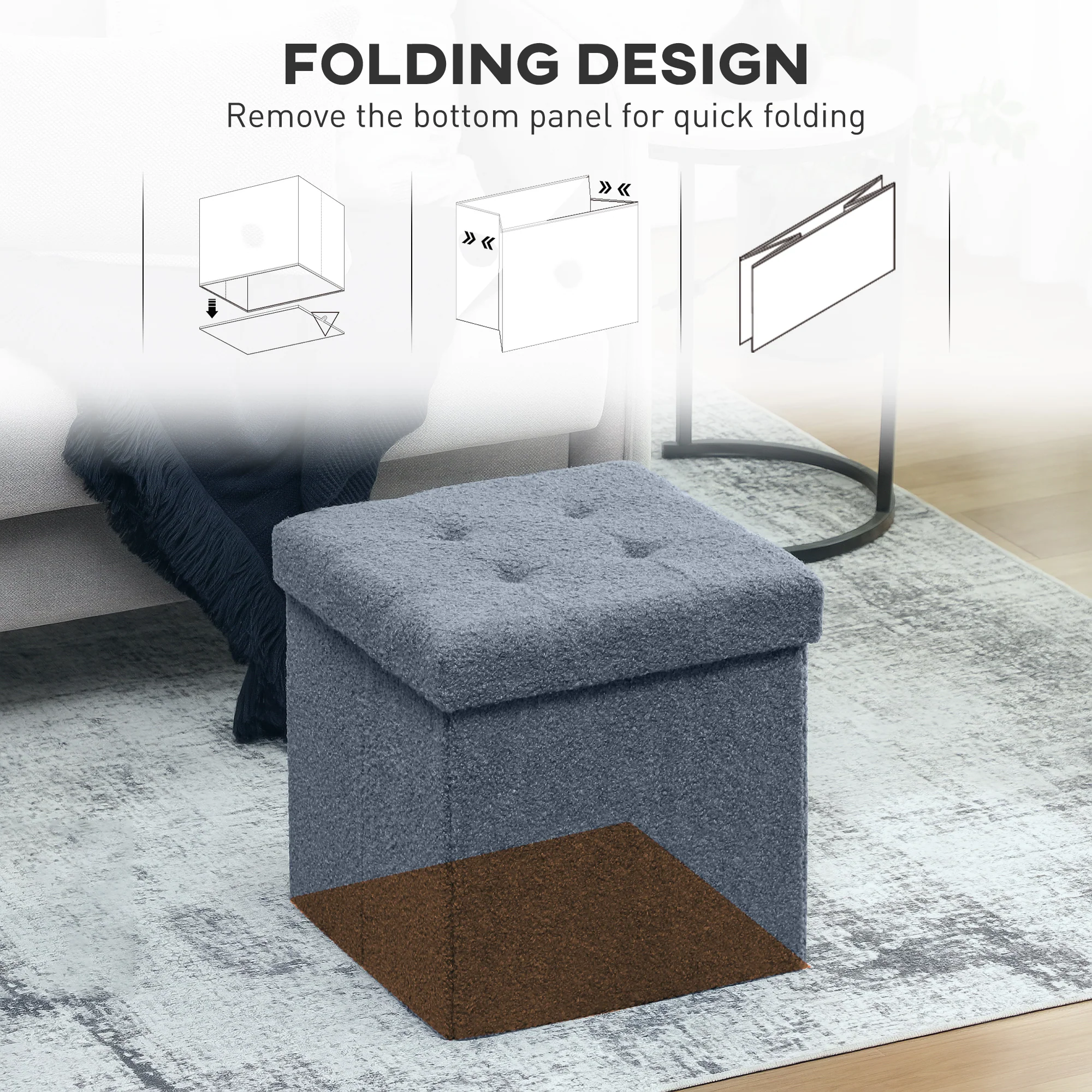 HOMCOM Foldable Velvet-Feel Storage Ottoman, 38 X 38 X 38 Cm, - Image 15