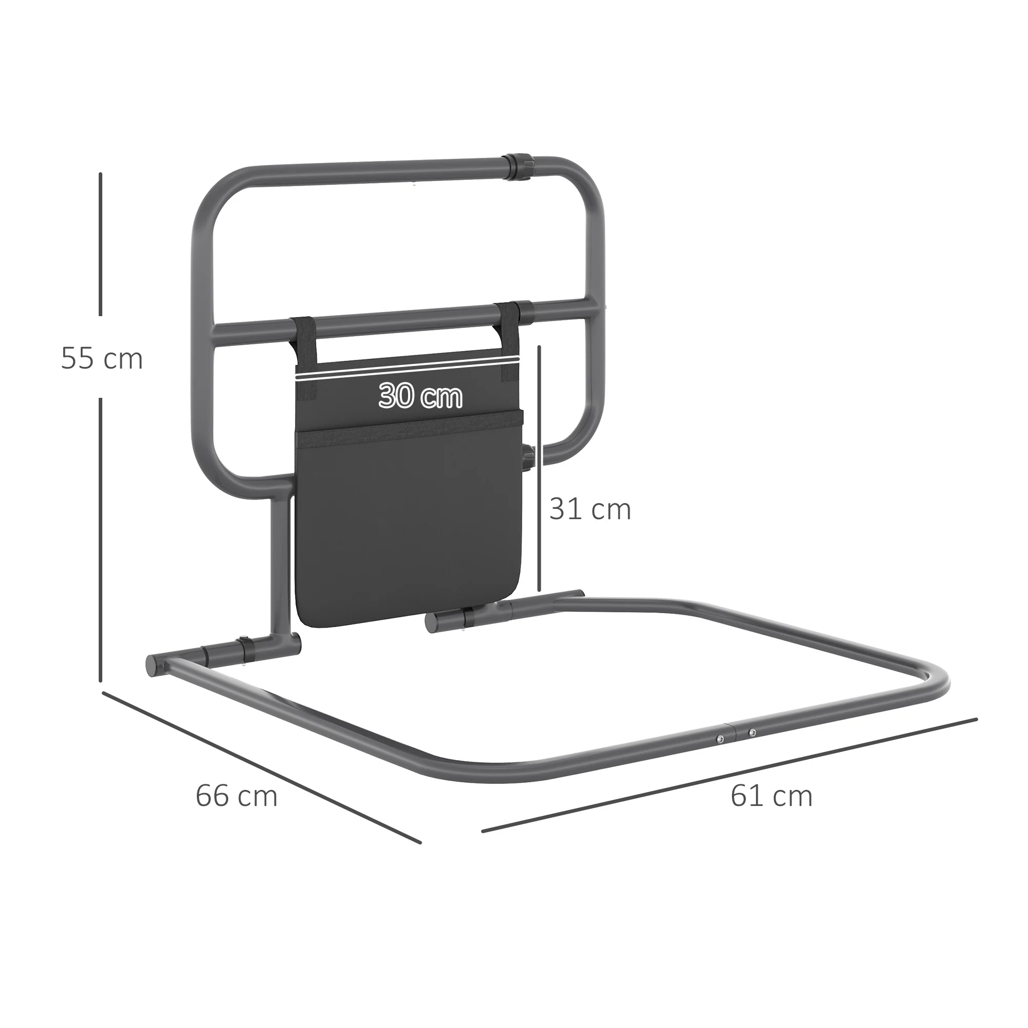 HOMCOM Folding Bed Rail For Elderly Safety Bed Assist Bar W/ Pocket For Adults - Image 5