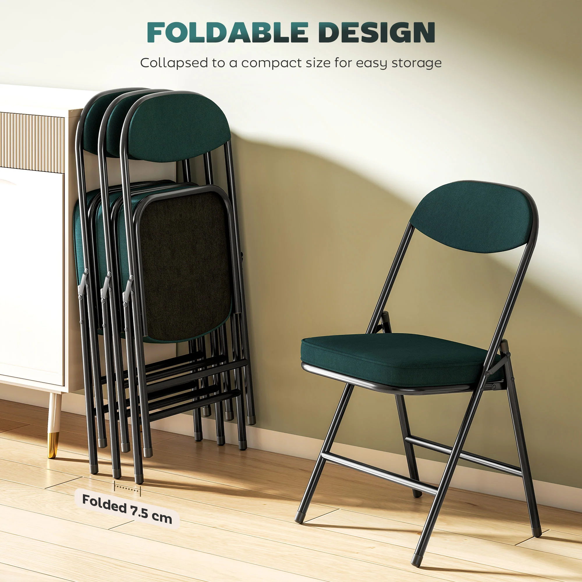 HOMCOM Folding Chairs Set Of 4 With Cushioned Seat, Steel Frame - Image 4