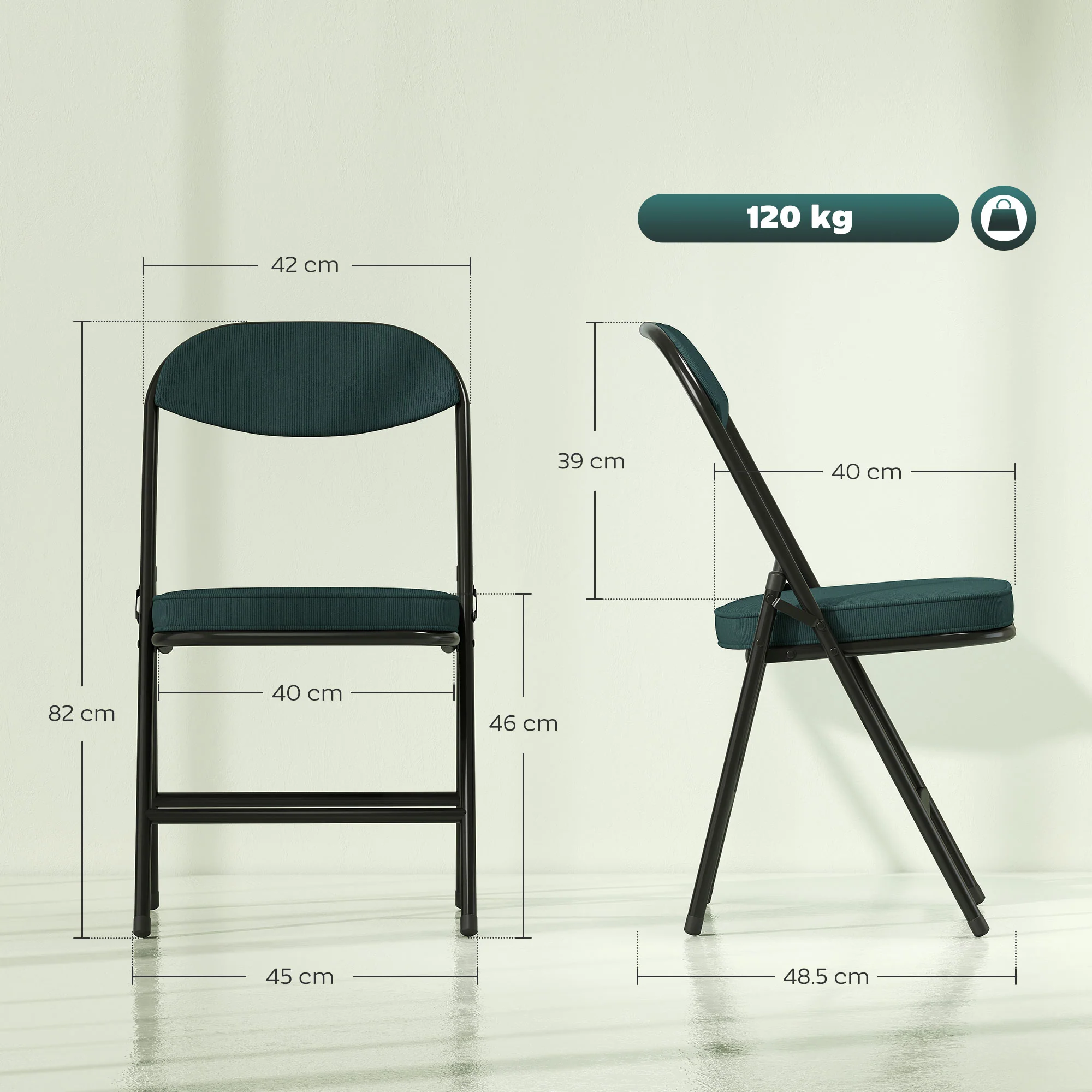 HOMCOM Folding Chairs Set Of 4 With Cushioned Seat, Steel Frame - Image 5