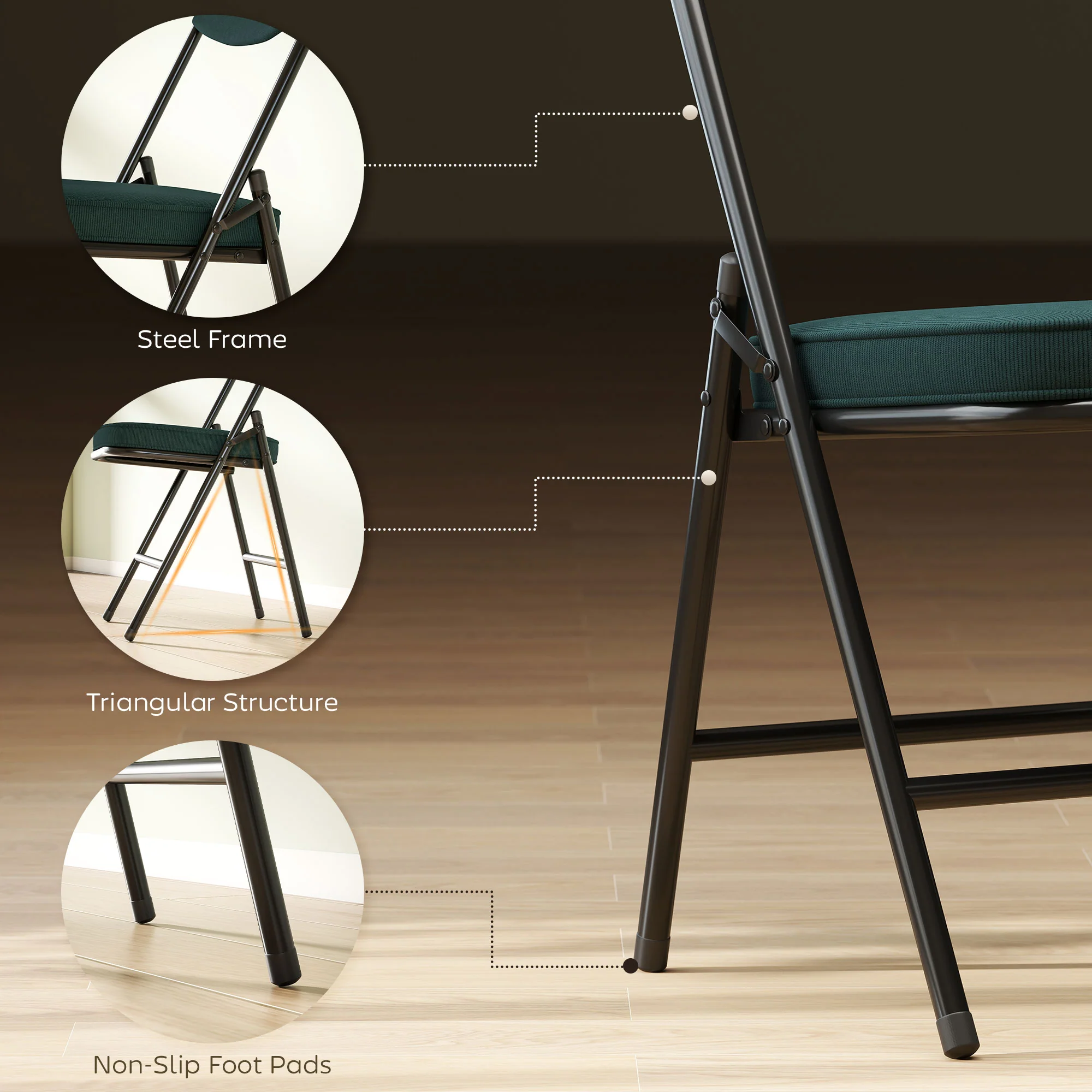 HOMCOM Folding Chairs Set Of 4 With Cushioned Seat, Steel Frame - Image 6