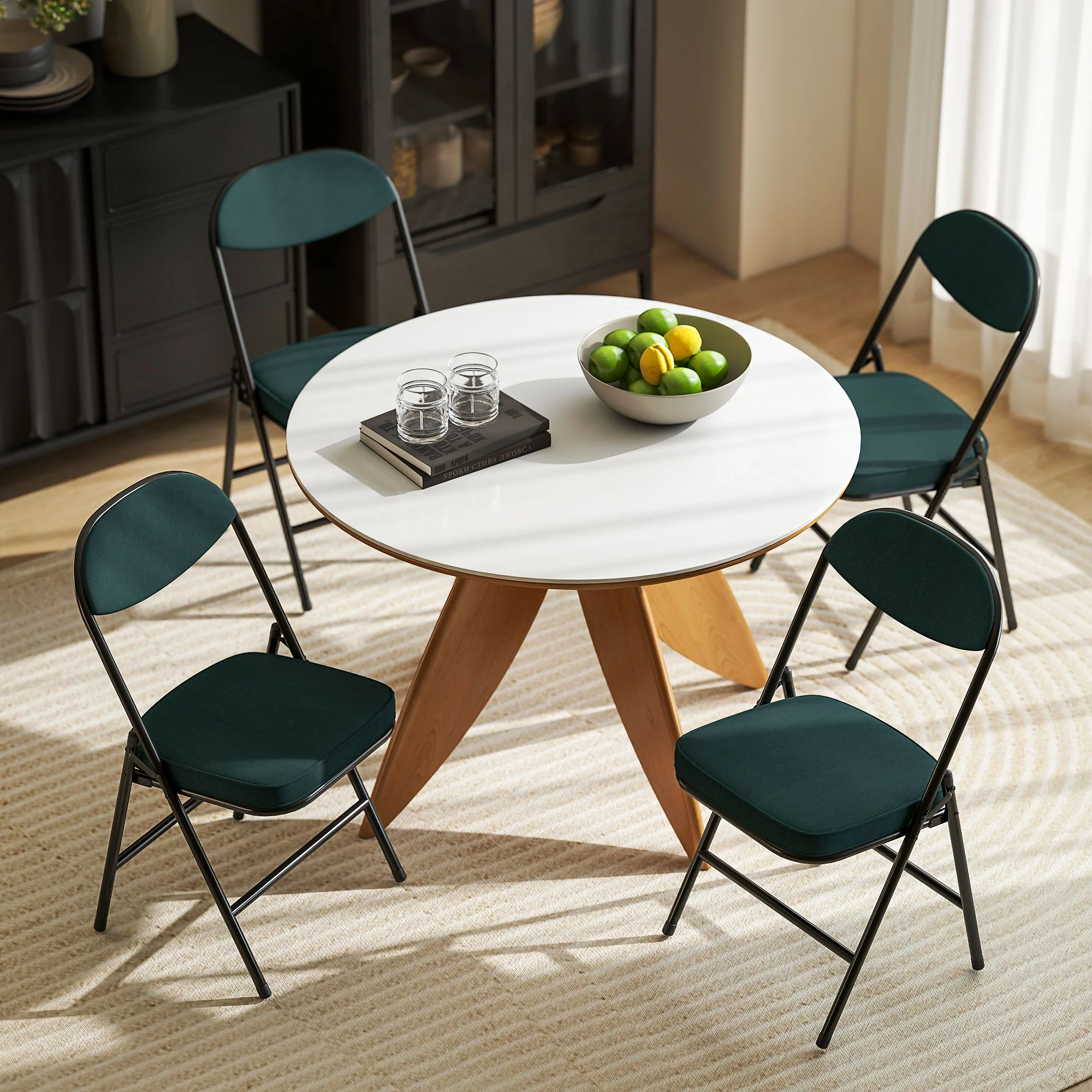 HOMCOM Folding Chairs Set Of 4 With Cushioned Seat, Steel Frame - Image 8