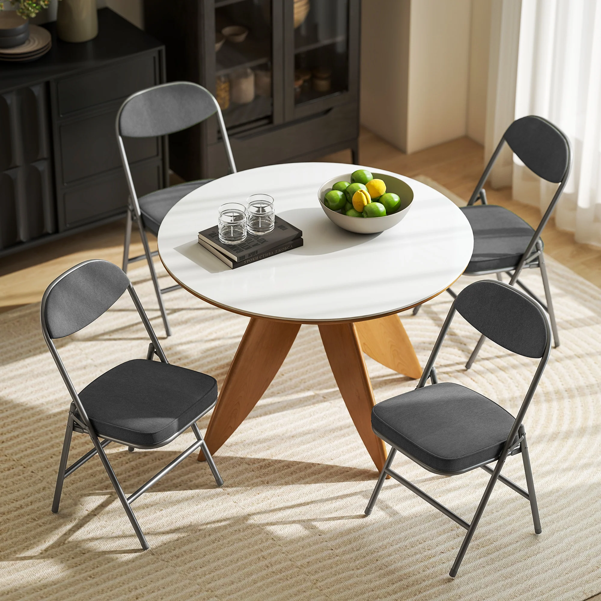 HOMCOM Folding Chairs Set of 4 with Cushioned Seat, Steel Frame, Dark Grey - Image 8