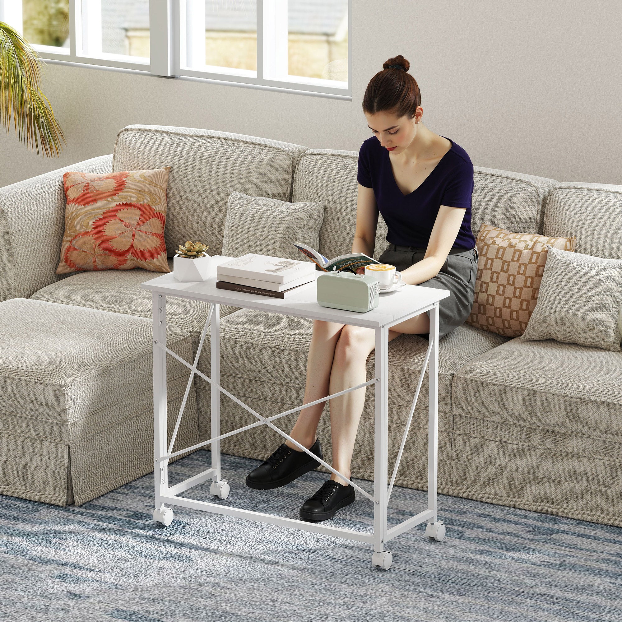 HOMCOM Folding Desk on Wheels, Writing Table for Home Office - Image 11