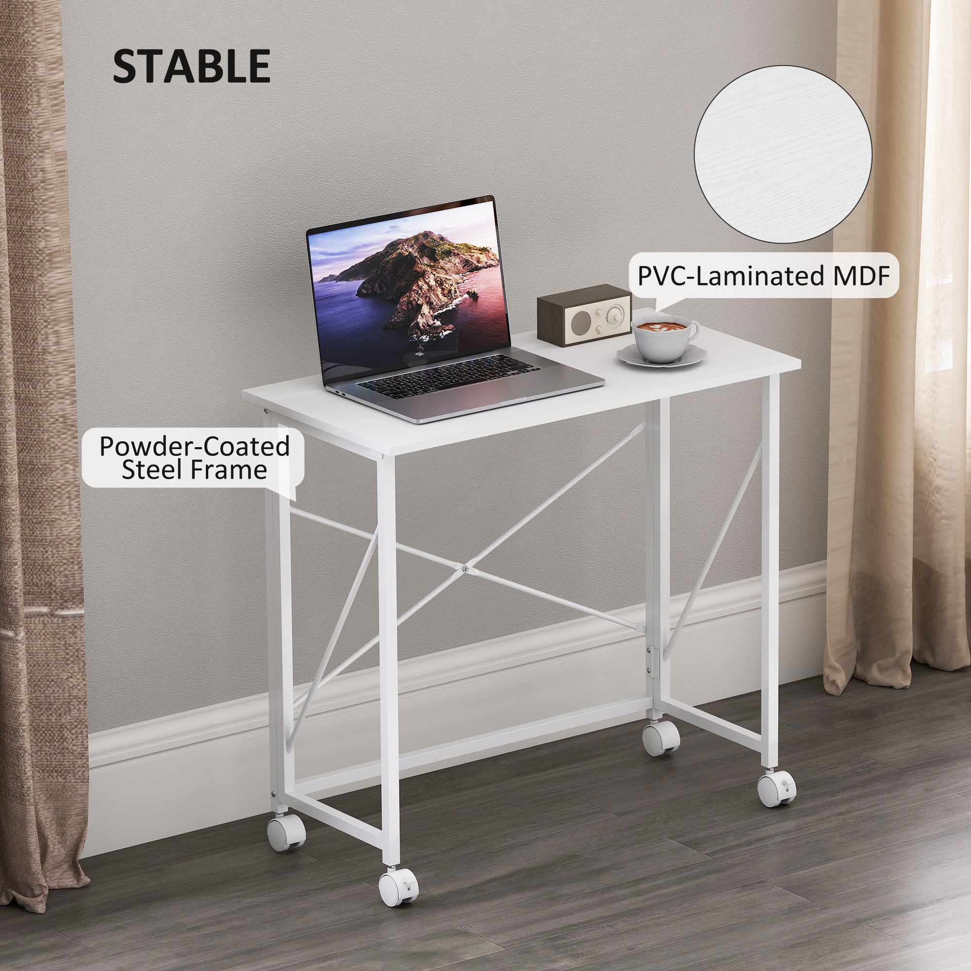 HOMCOM Folding Desk on Wheels, Writing Table for Home Office - Image 15