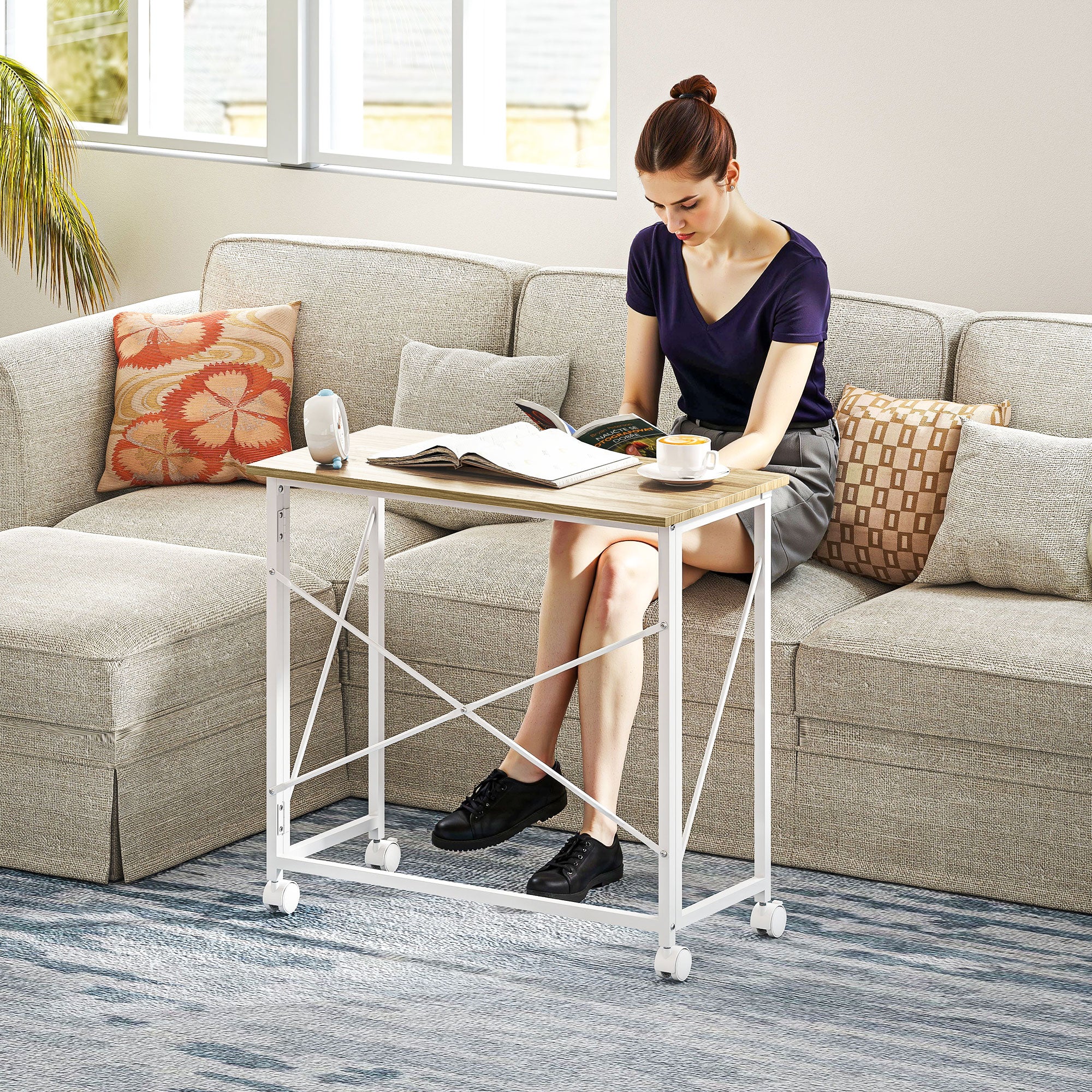 HOMCOM Folding Desk on Wheels, Writing Table for Home Office - Image 2