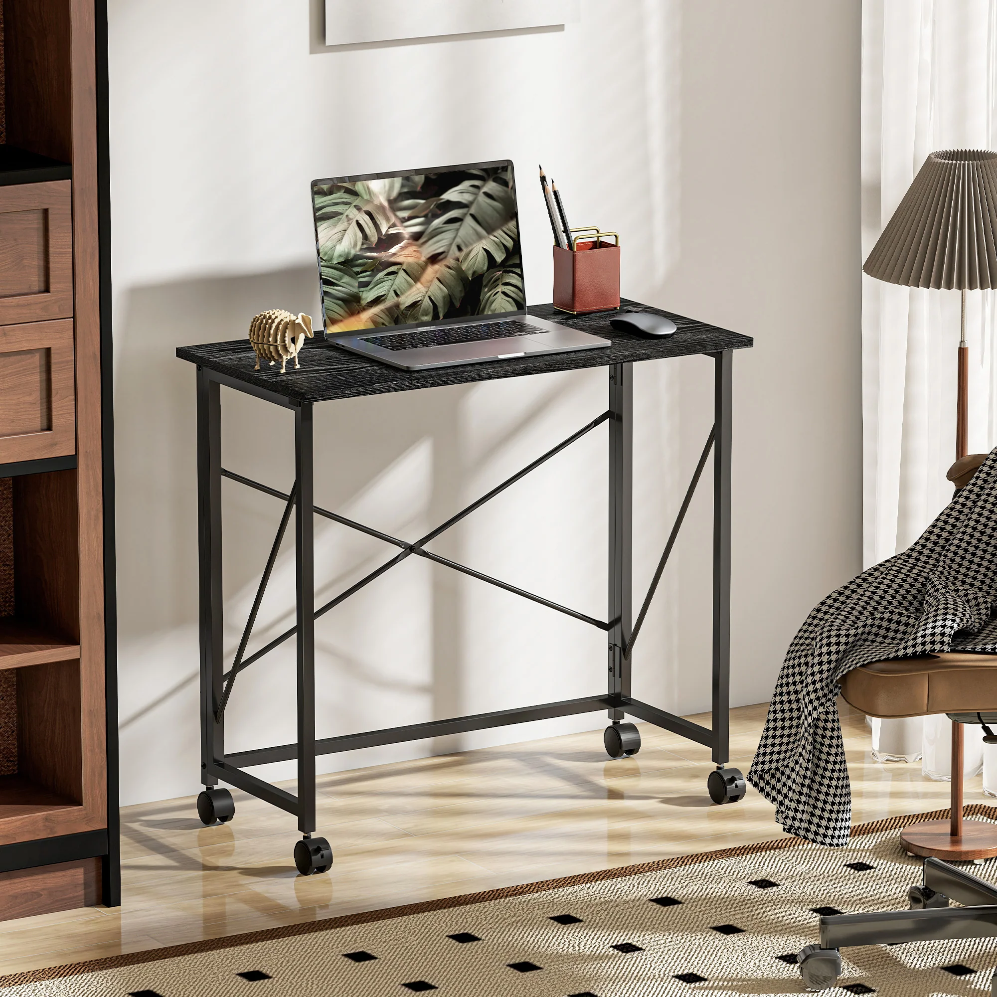 HOMCOM Folding Desk on Wheels, Writing Table for Home Office - Image 25
