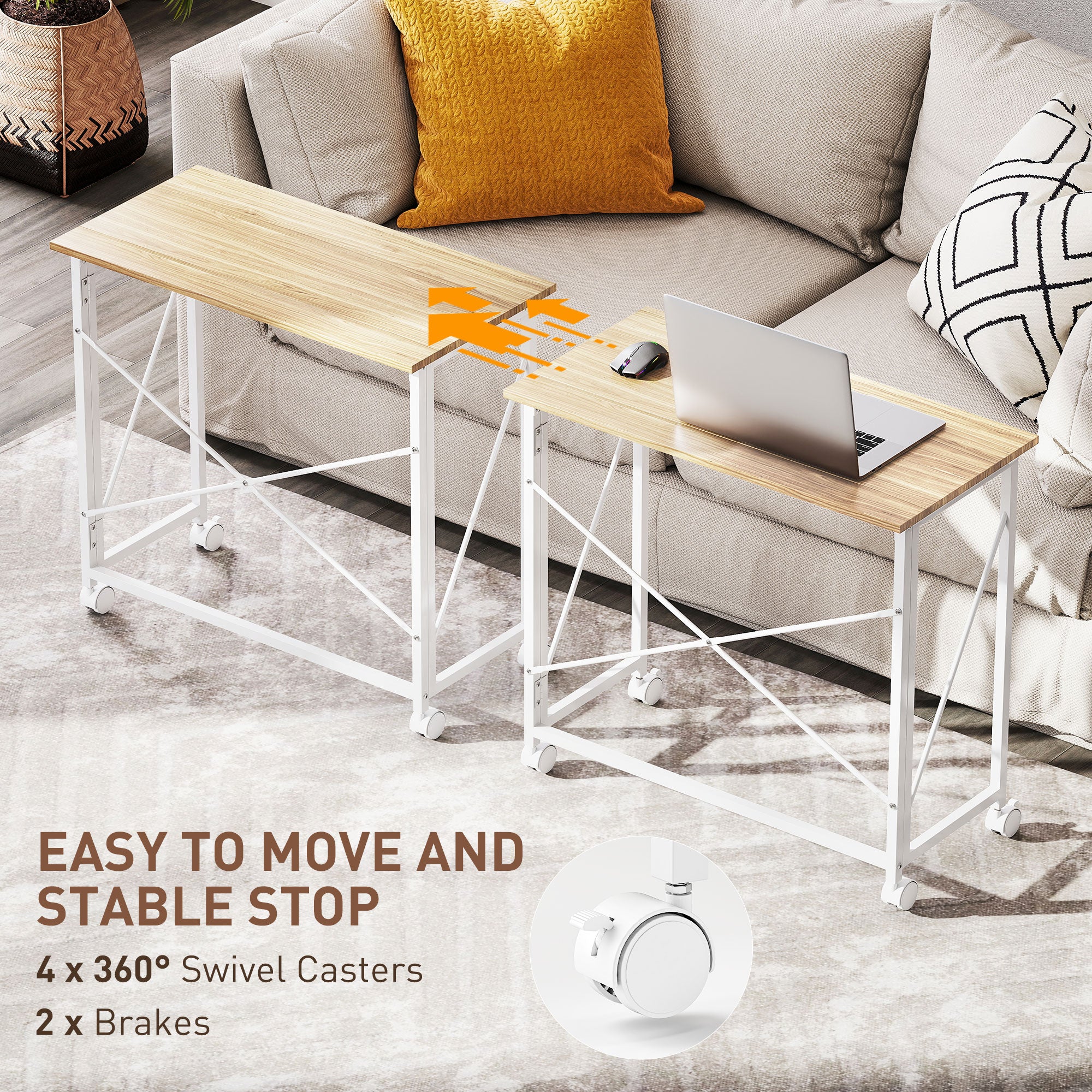 HOMCOM Folding Desk on Wheels, Writing Table for Home Office - Image 4