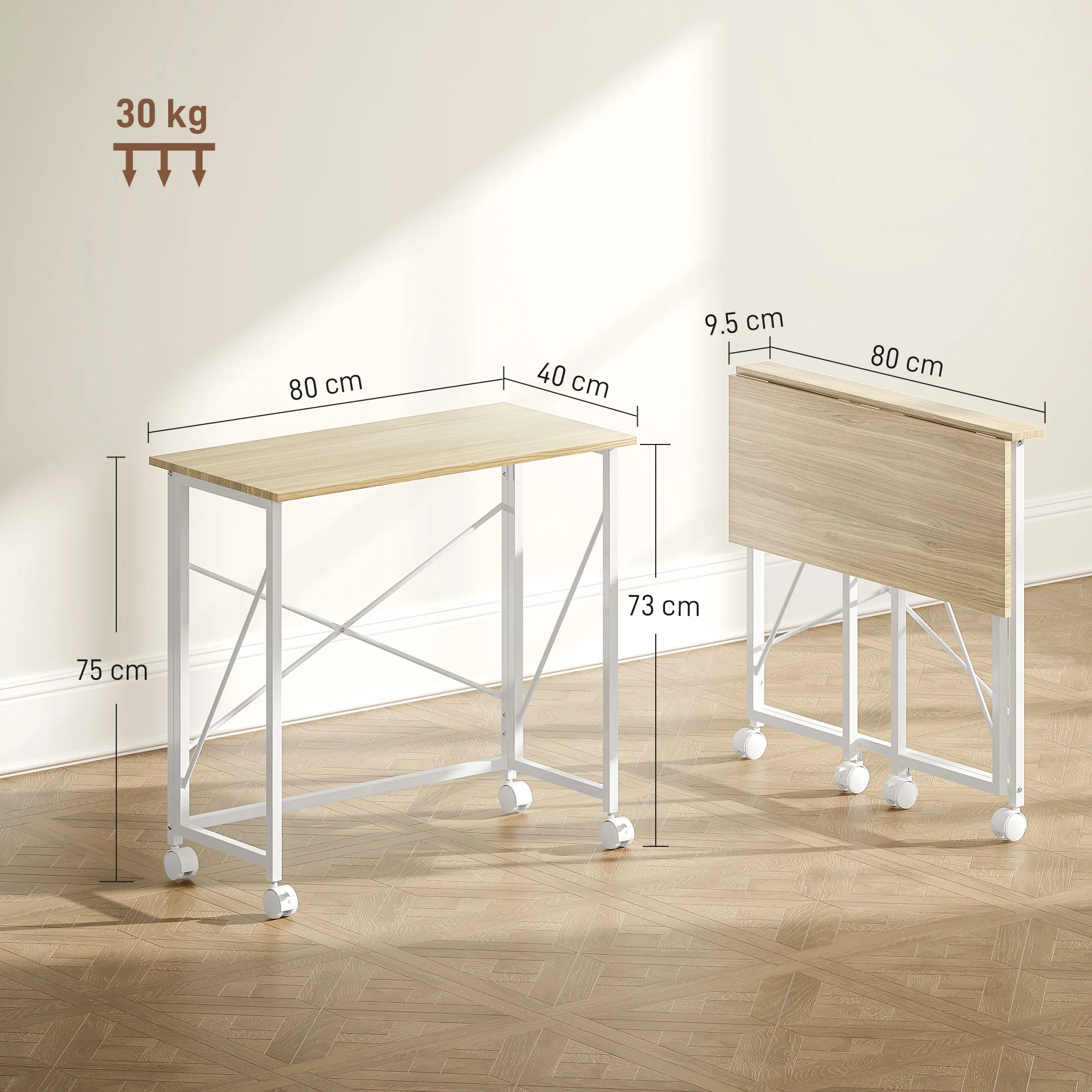 HOMCOM Folding Desk on Wheels, Writing Table for Home Office - Image 5