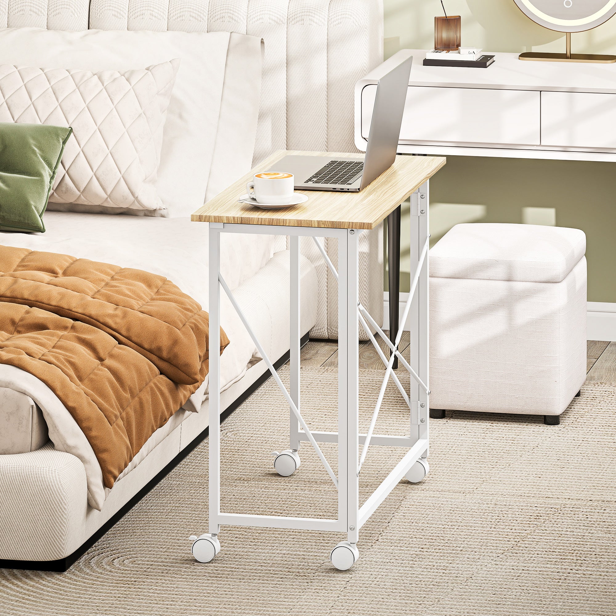 HOMCOM Folding Desk on Wheels, Writing Table for Home Office - Image 7