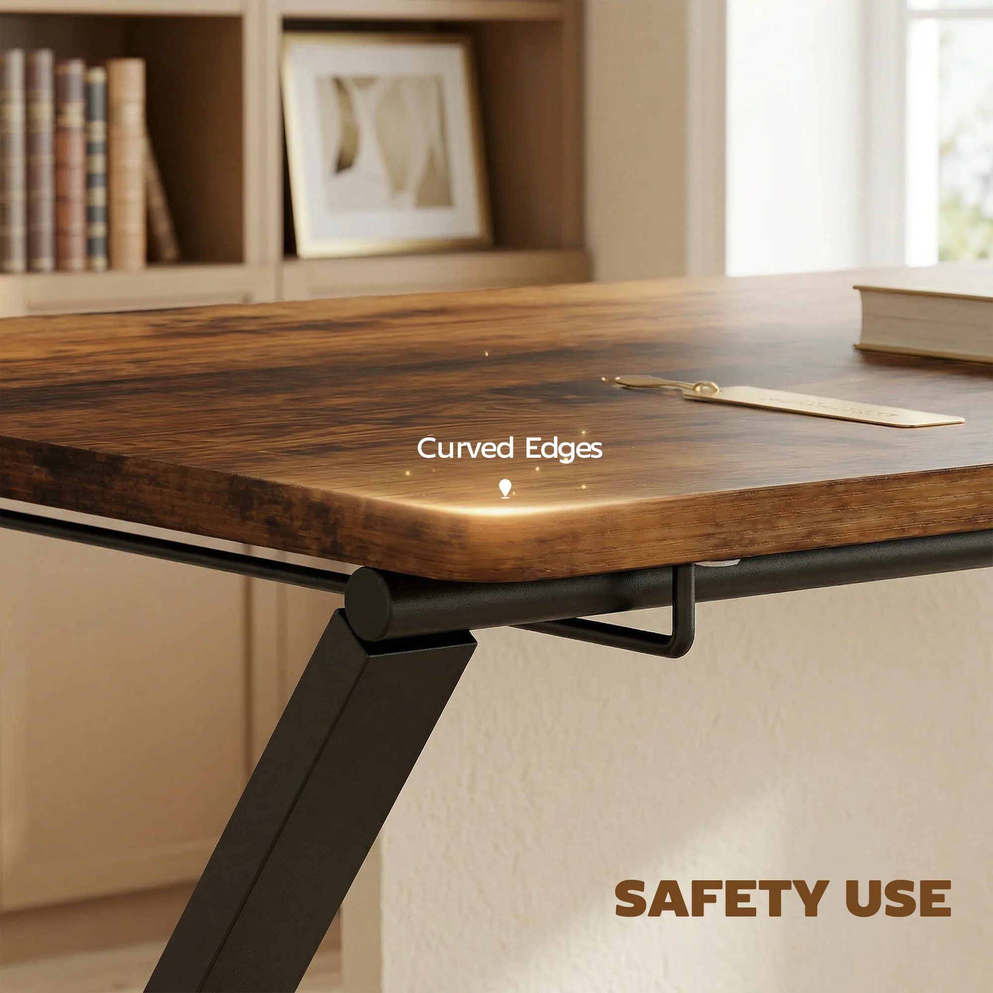 HOMCOM Folding Desk with 2-Tier Shelf for Home Office, Rustic Brown - Image 8