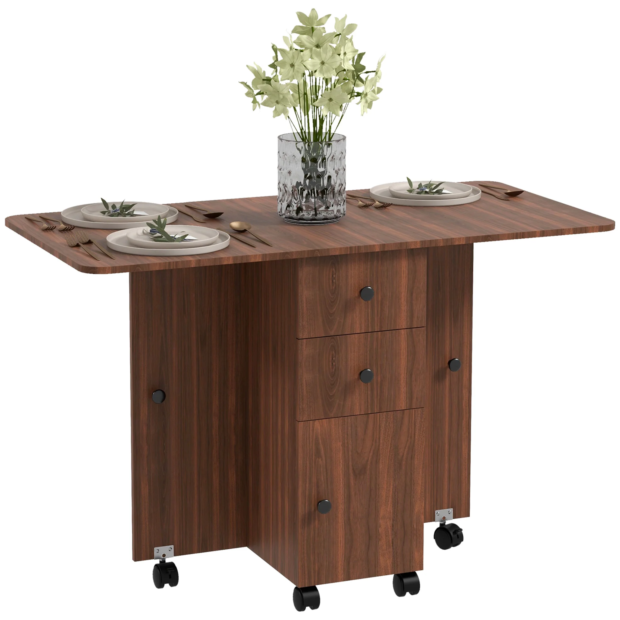 HOMCOM Folding Dining Table, Drop Leaf Table With Drawers Distressed - Image 10