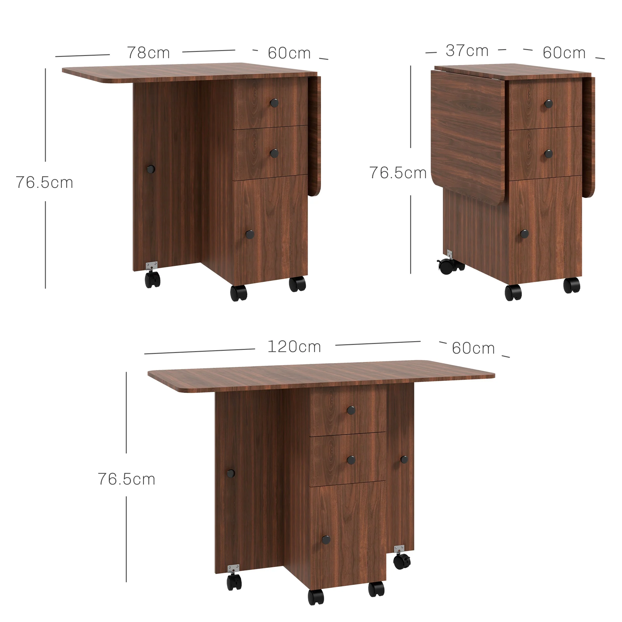 HOMCOM Folding Dining Table, Drop Leaf Table With Drawers Distressed - Image 14