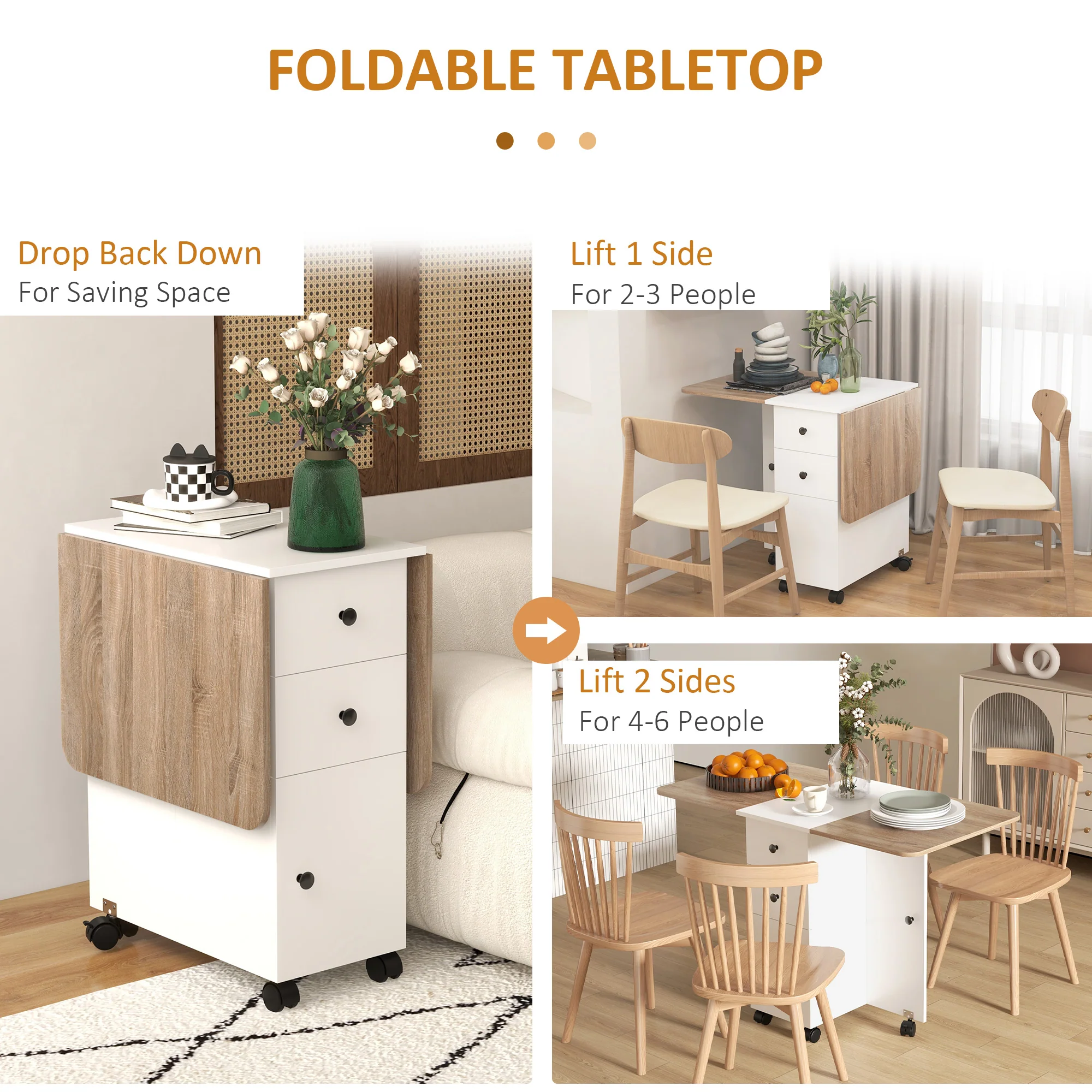HOMCOM Folding Dining Table, Drop Leaf Table With Drawers Distressed - Image 22