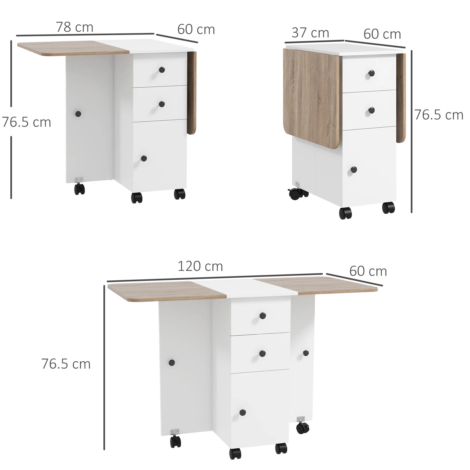 HOMCOM Folding Dining Table, Drop Leaf Table With Drawers Distressed - Image 23