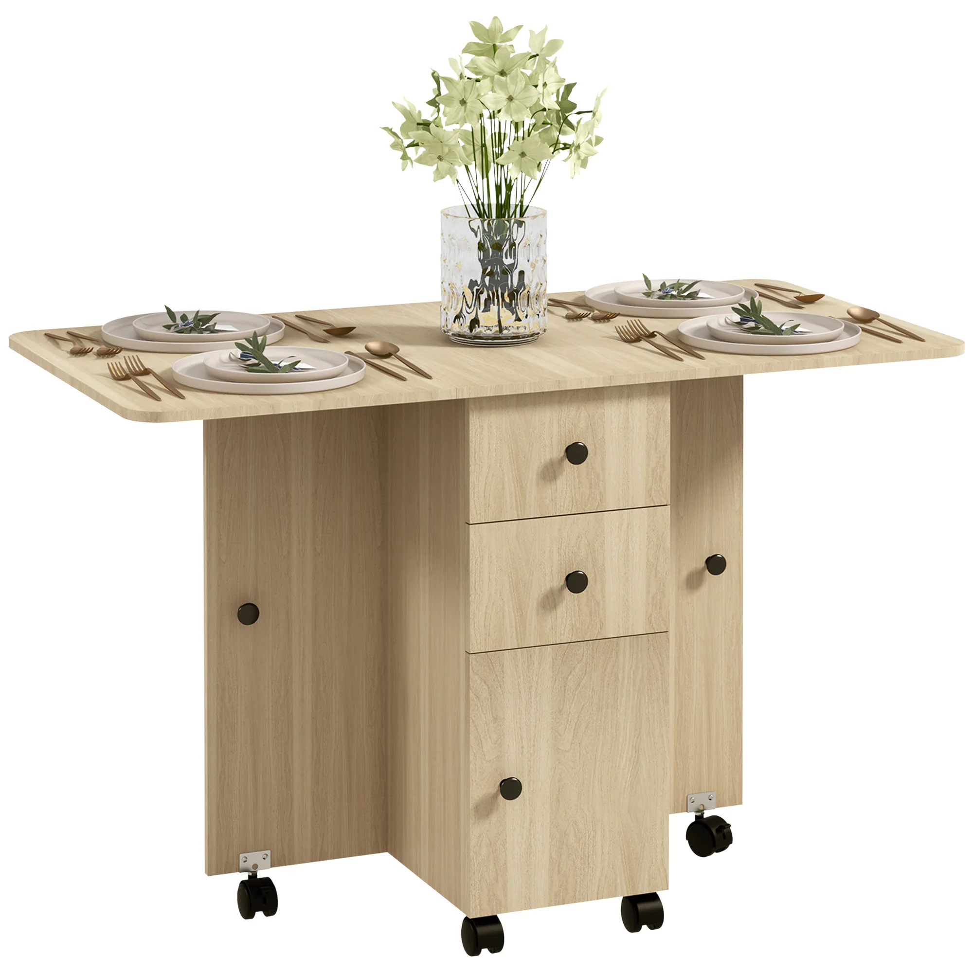 HOMCOM Folding Dining Table, Drop Leaf Table With Drawers Distressed - Image 28