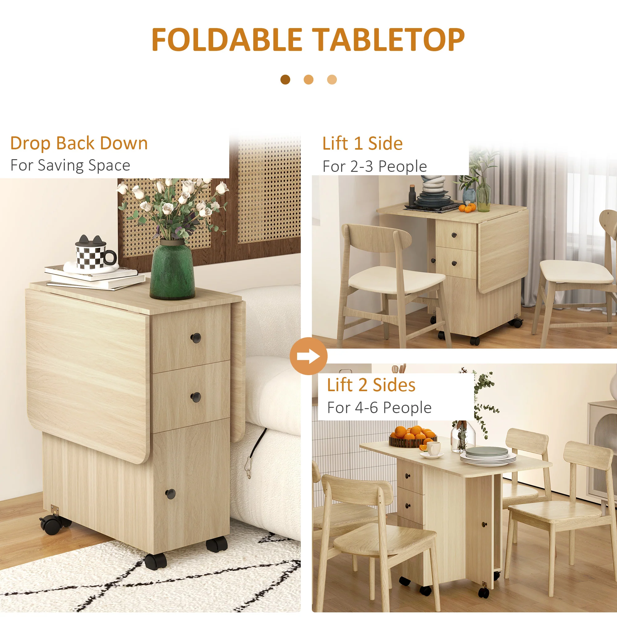 HOMCOM Folding Dining Table, Drop Leaf Table With Drawers Distressed - Image 31