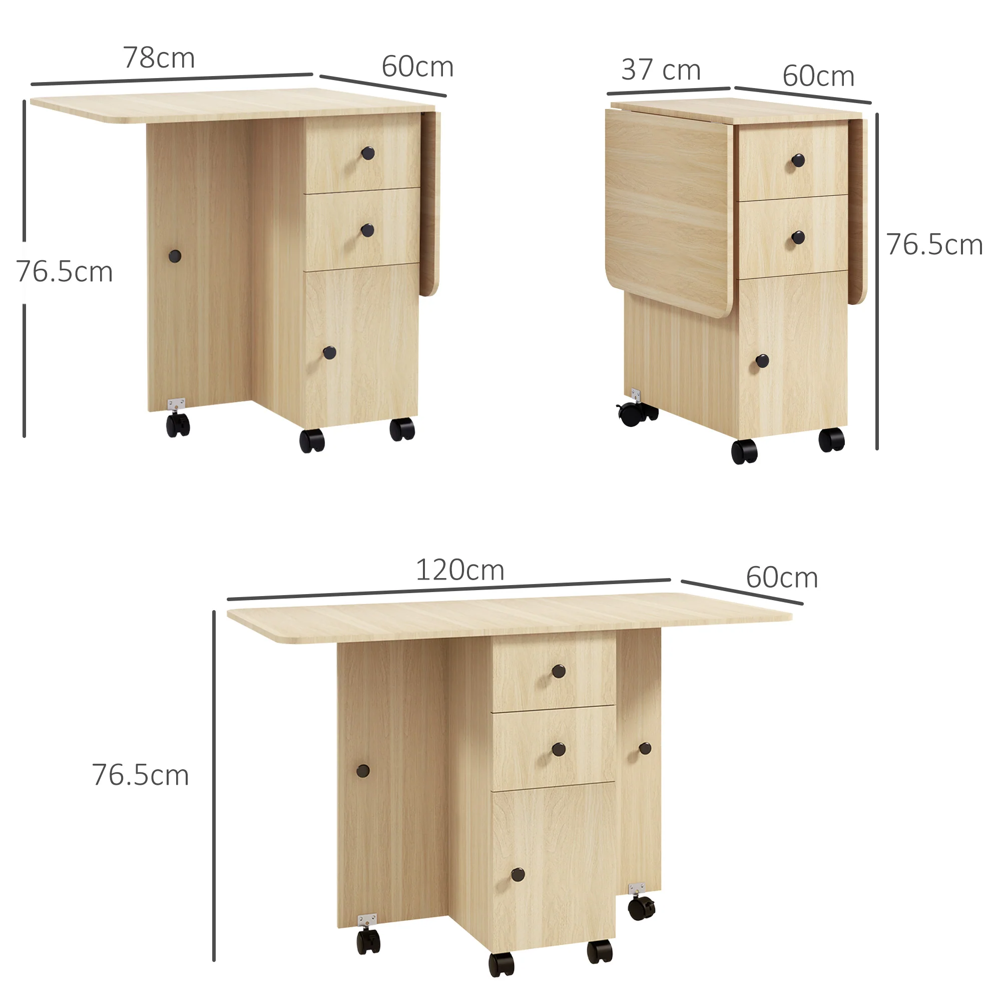 HOMCOM Folding Dining Table, Drop Leaf Table With Drawers Distressed - Image 32