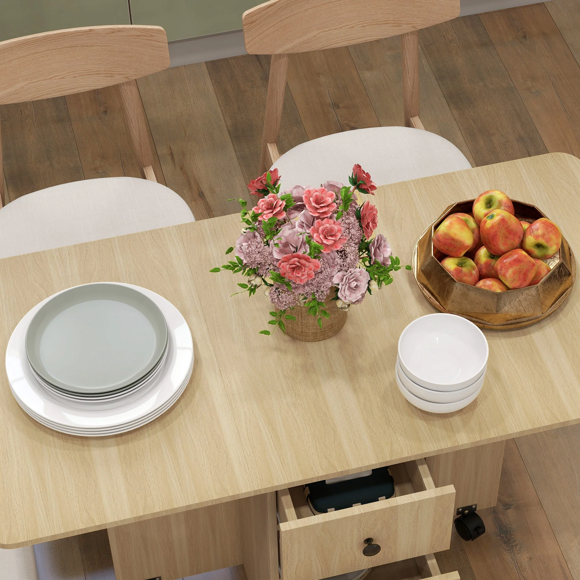 HOMCOM Folding Dining Table, Drop Leaf Table With Drawers Distressed - Image 35