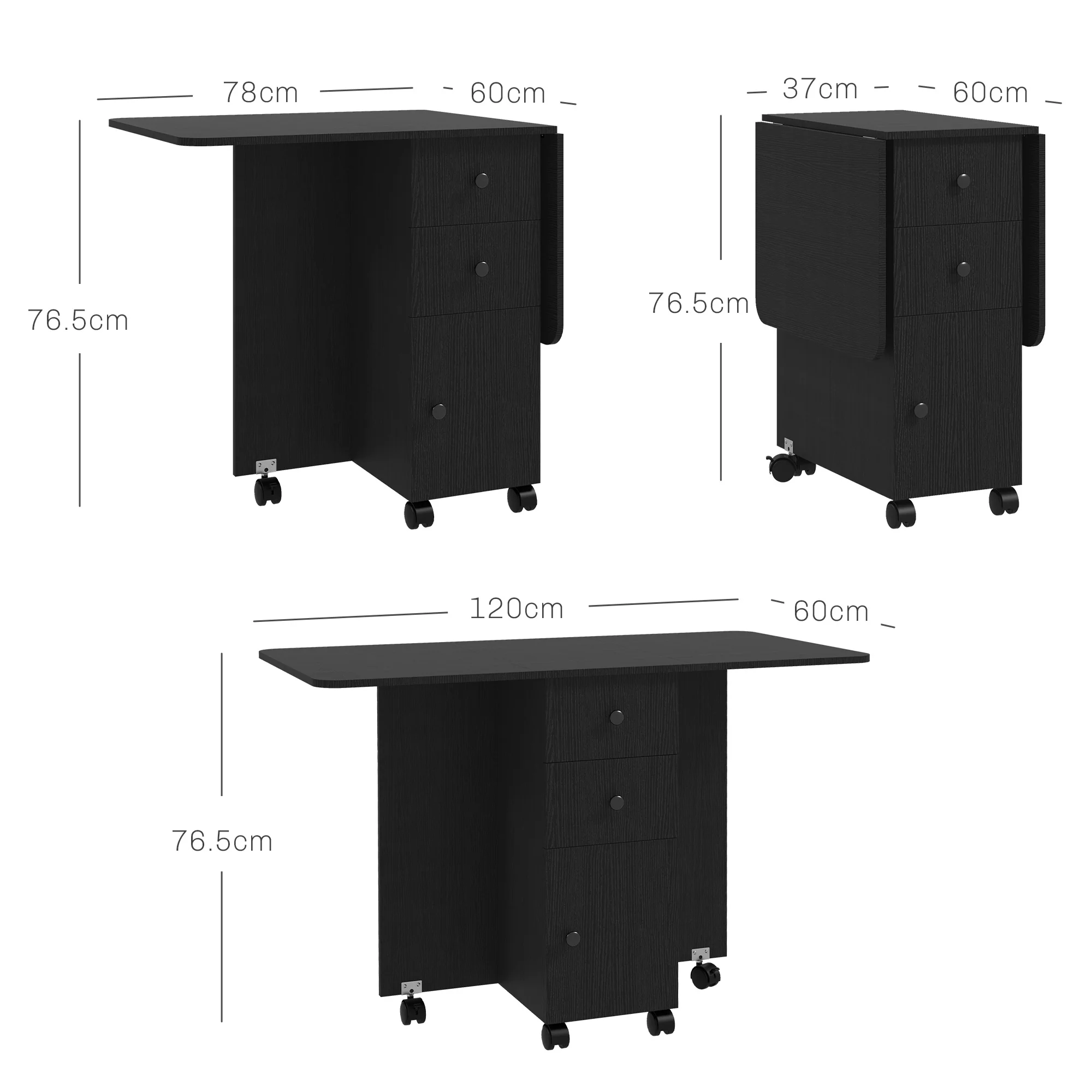 HOMCOM Folding Dining Table, Drop Leaf Table With Drawers Distressed - Image 5