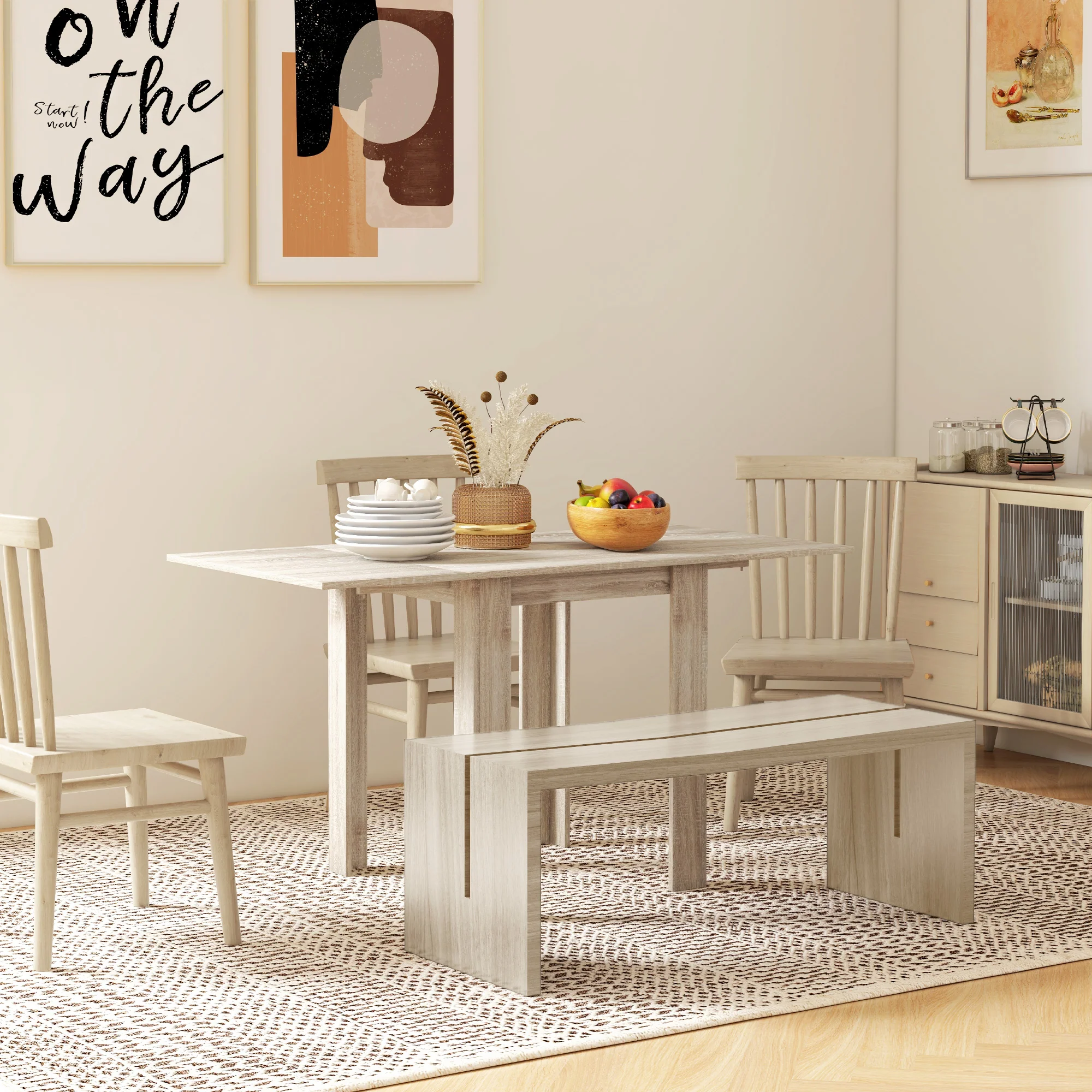 HOMCOM Folding Dining Table Extendable Kitchen Table Drop Leaf Table For 2-4 - Image 2