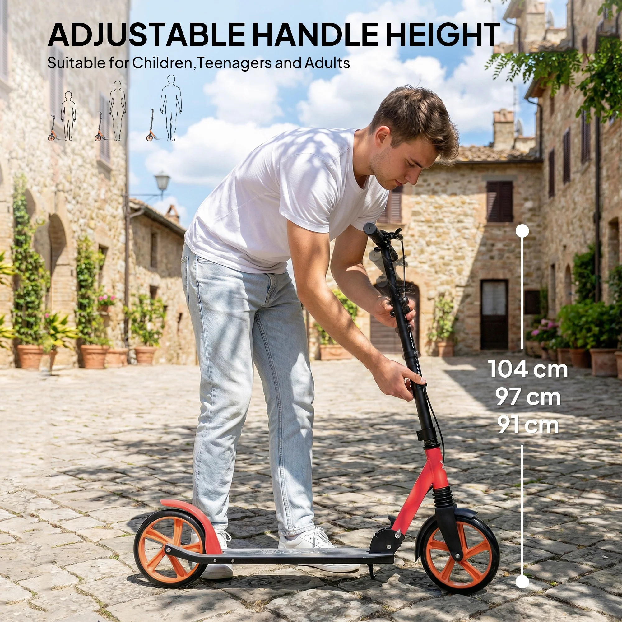 HOMCOM Folding Kick Scooter For 14+ W/ Adjustable Height, Red - Image 4