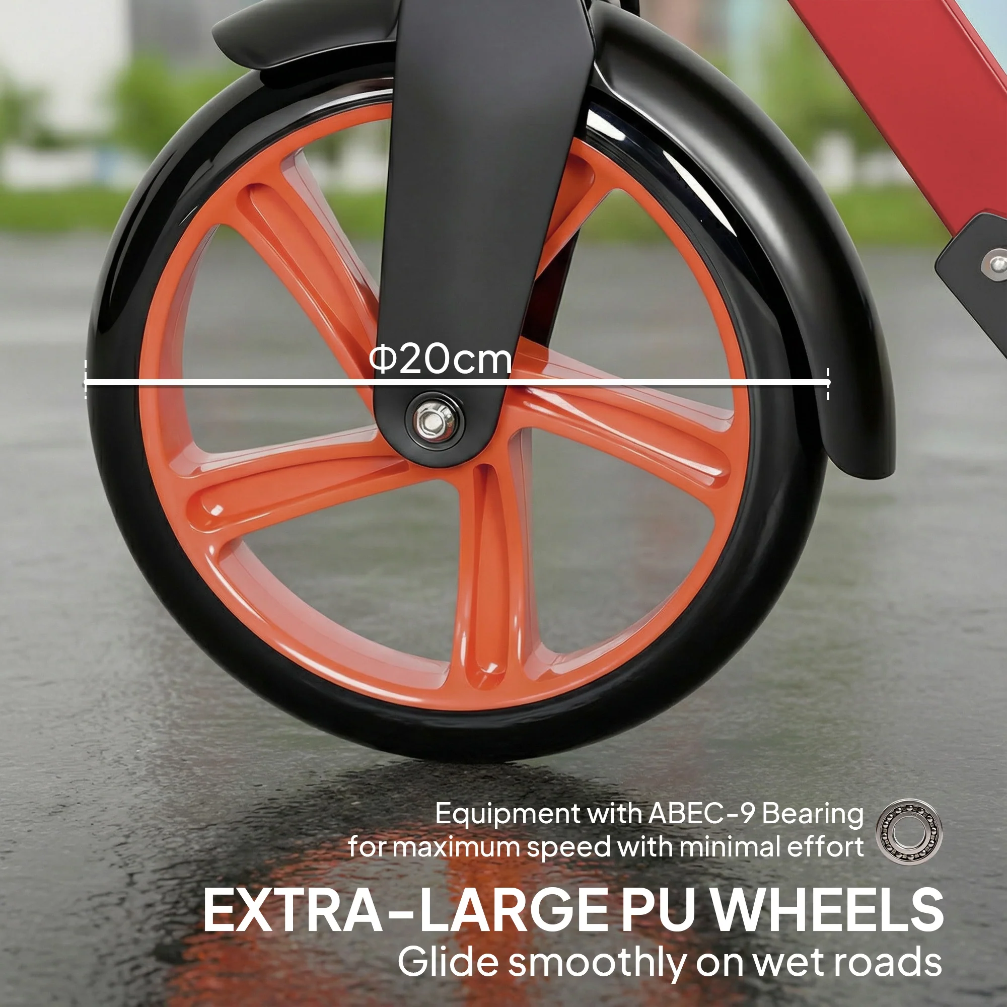 HOMCOM Folding Kick Scooter For 14+ W/ Adjustable Height, Red - Image 8
