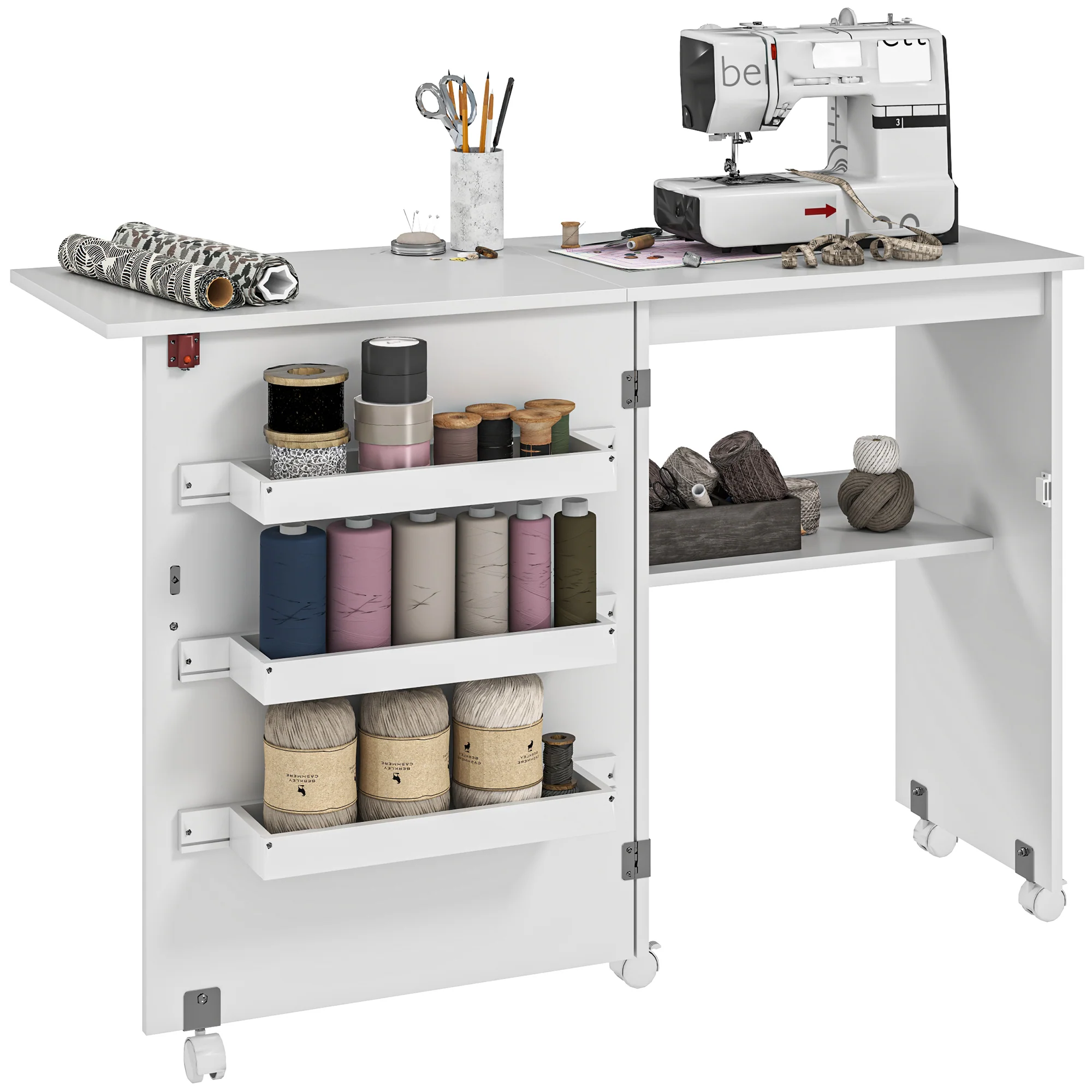 HOMCOM Folding Sewing Table Rolling Craft Table With Drop Leaf Wheels - Image 10