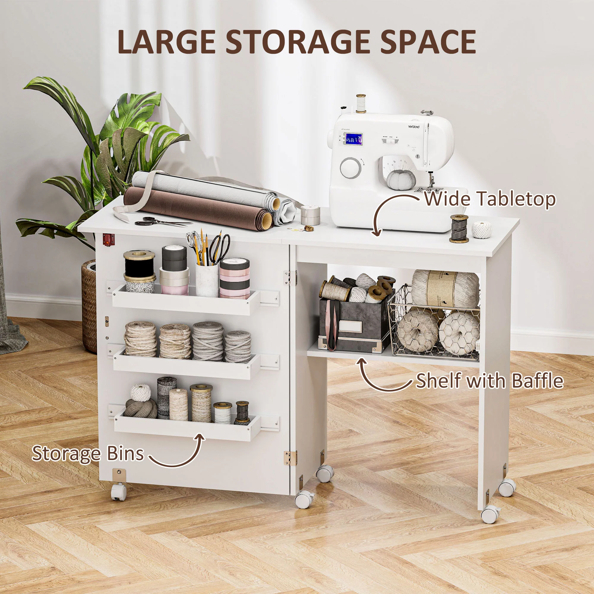 HOMCOM Folding Sewing Table Rolling Craft Table With Drop Leaf Wheels - Image 13