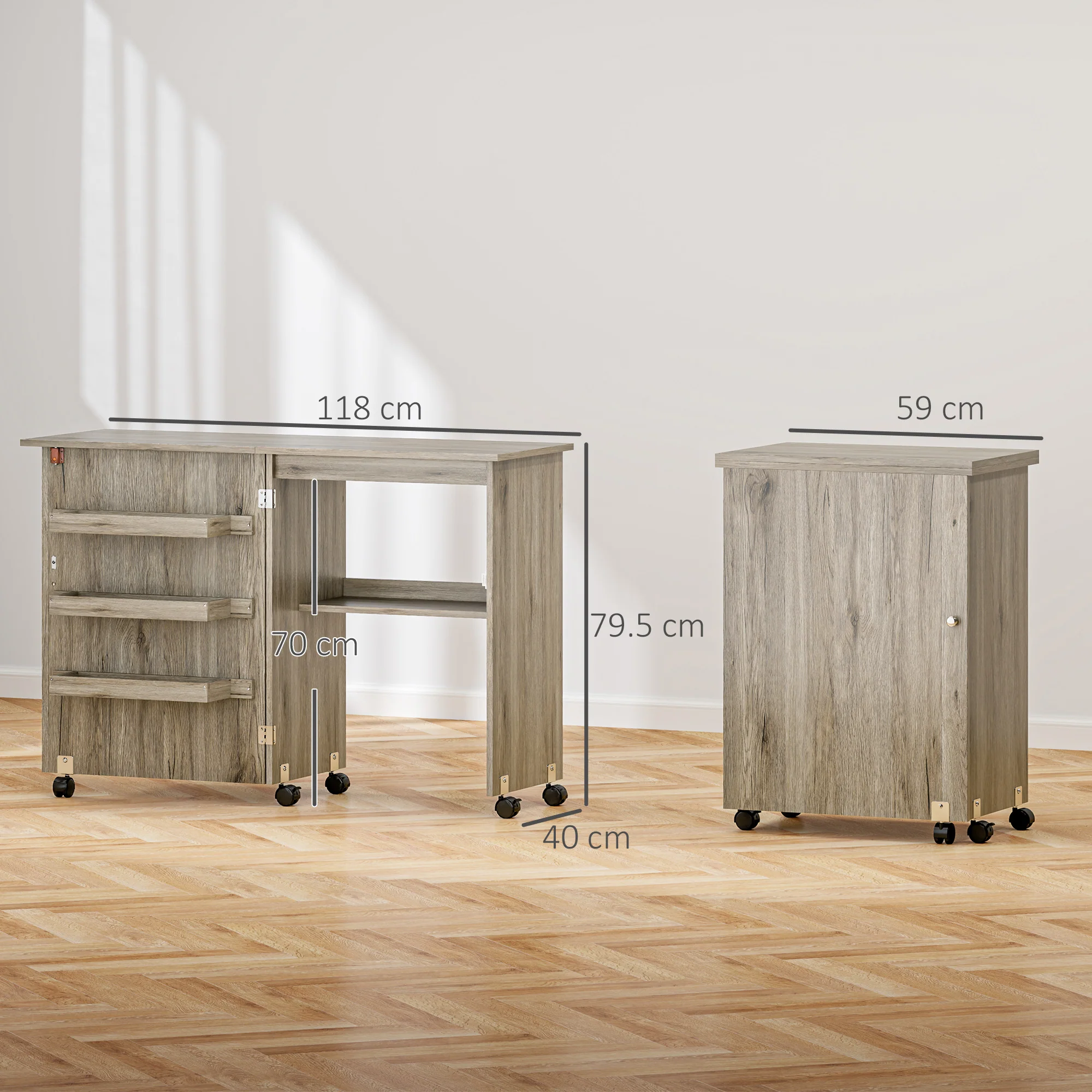 HOMCOM Folding Sewing Table Rolling Craft Table With Drop Leaf Wheels - Image 5