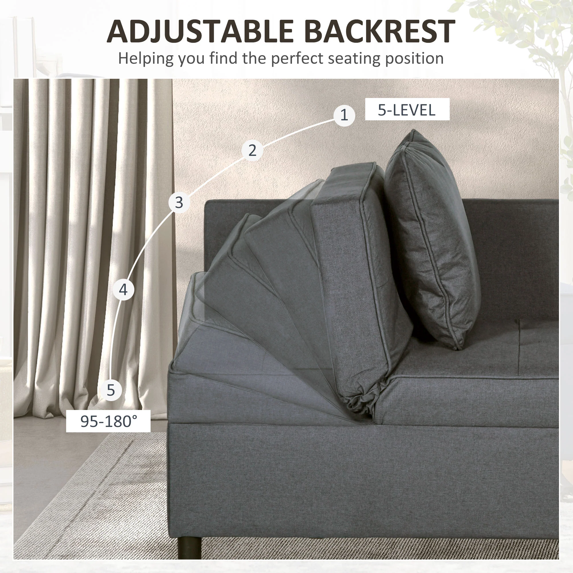 HOMCOM Folding Sleeper Sofa Bed Chair With Pillows, Pocket, Grey - Image 4