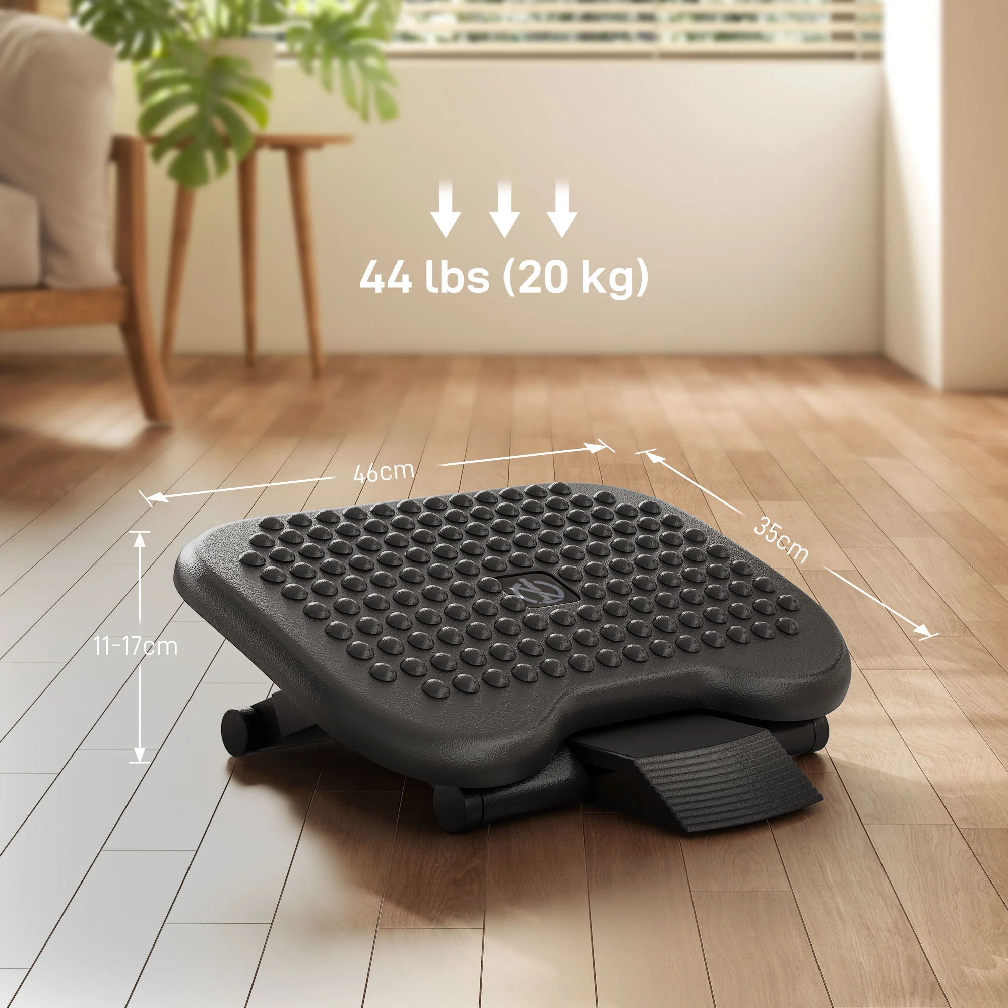 HOMCOM Foot Rest Adjustable Height And Angle Home Office Footstool Black - Image 5
