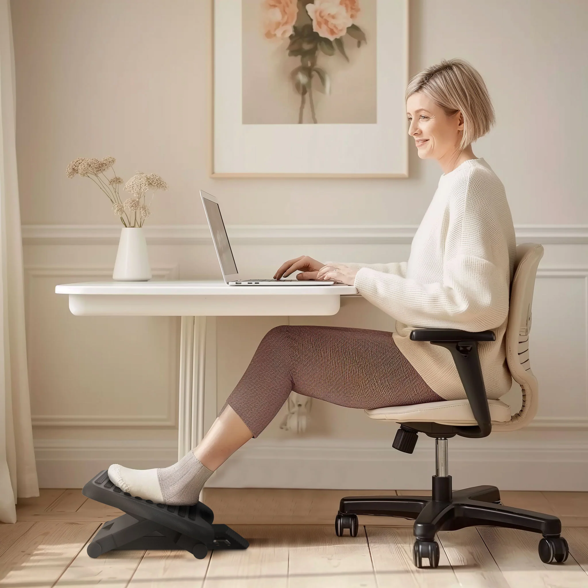 HOMCOM Foot Rest Adjustable Height And Angle Home Office Footstool Black - Image 8