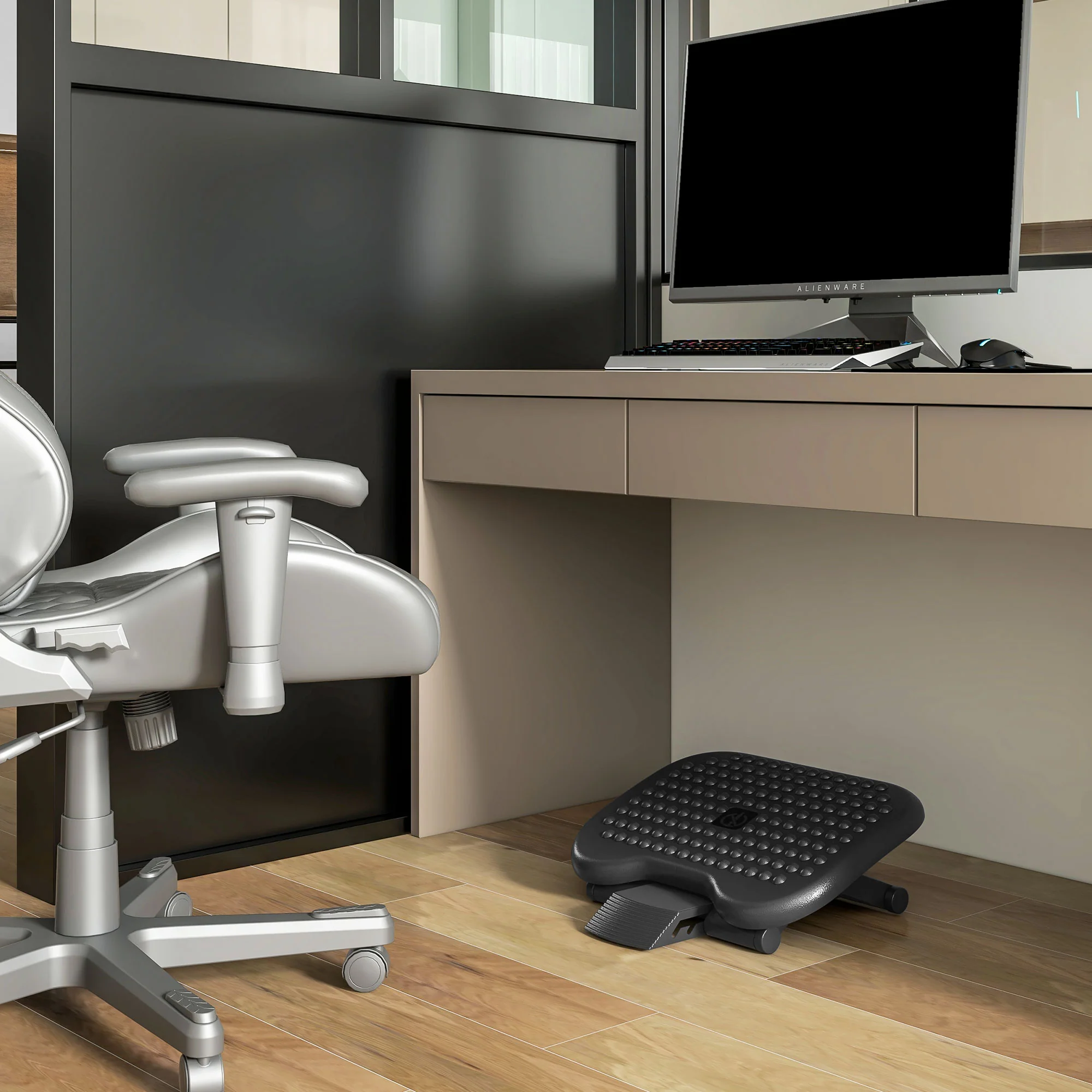 HOMCOM Foot Rest Adjustable Height And Angle Home Office Footstool Black - Image 9