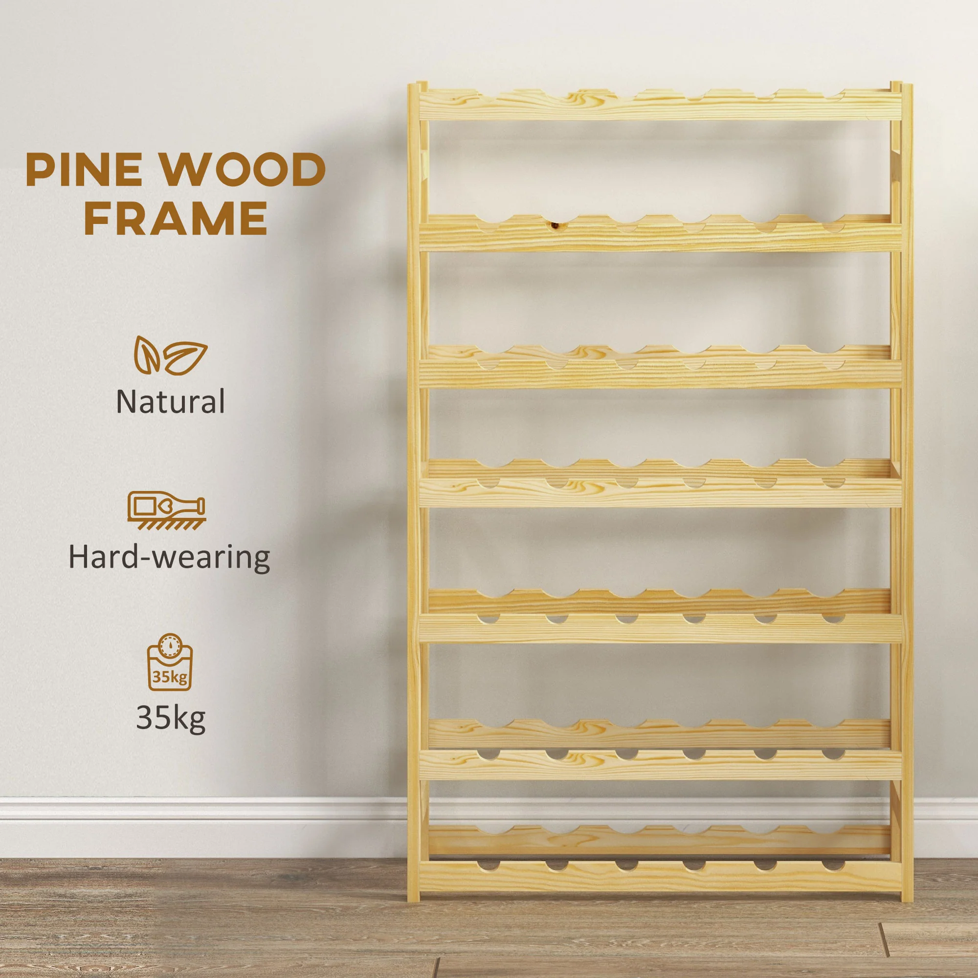HOMCOM Free Standing Wooden Wine Rack 42 Bottles Holders, Natural - Image 4