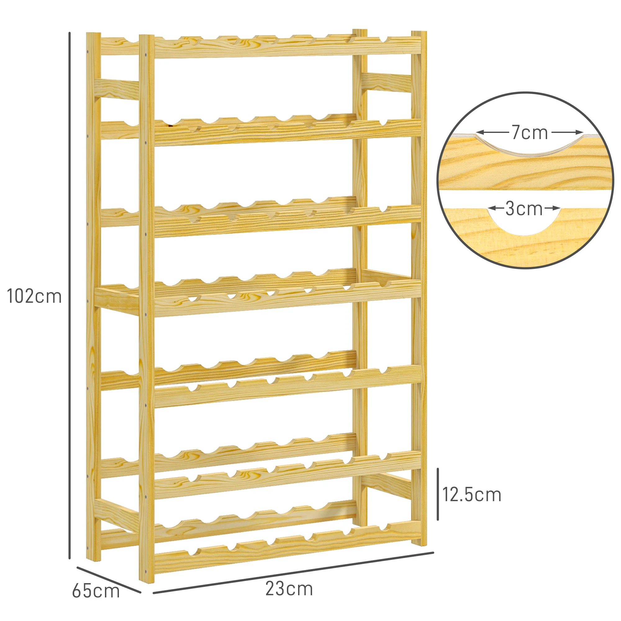 HOMCOM Free Standing Wooden Wine Rack 42 Bottles Holders, Natural - Image 5