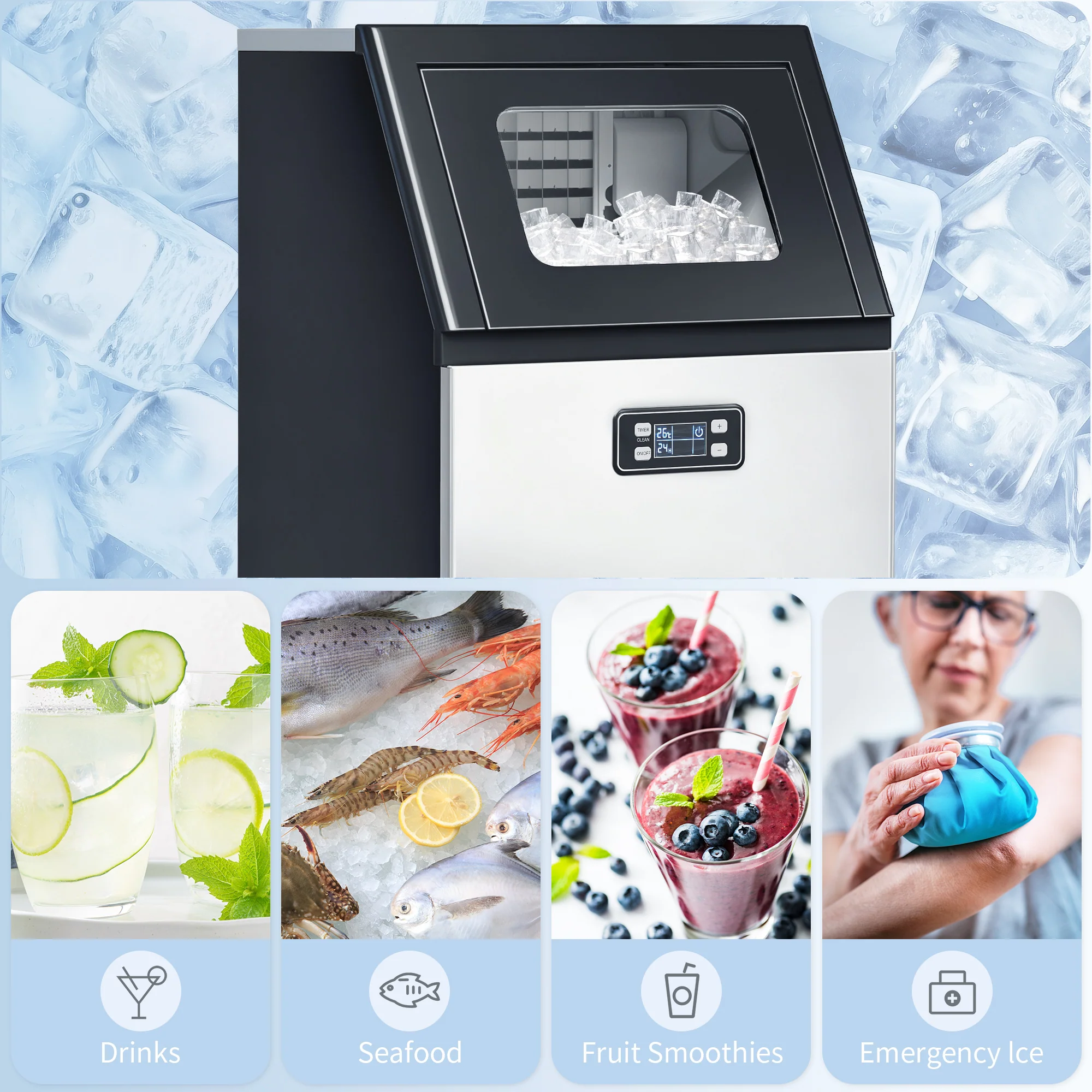 HOMCOM Freestanding Ice Machine With 45kg/24H Capacity, Commercial Ice Maker - Image 8